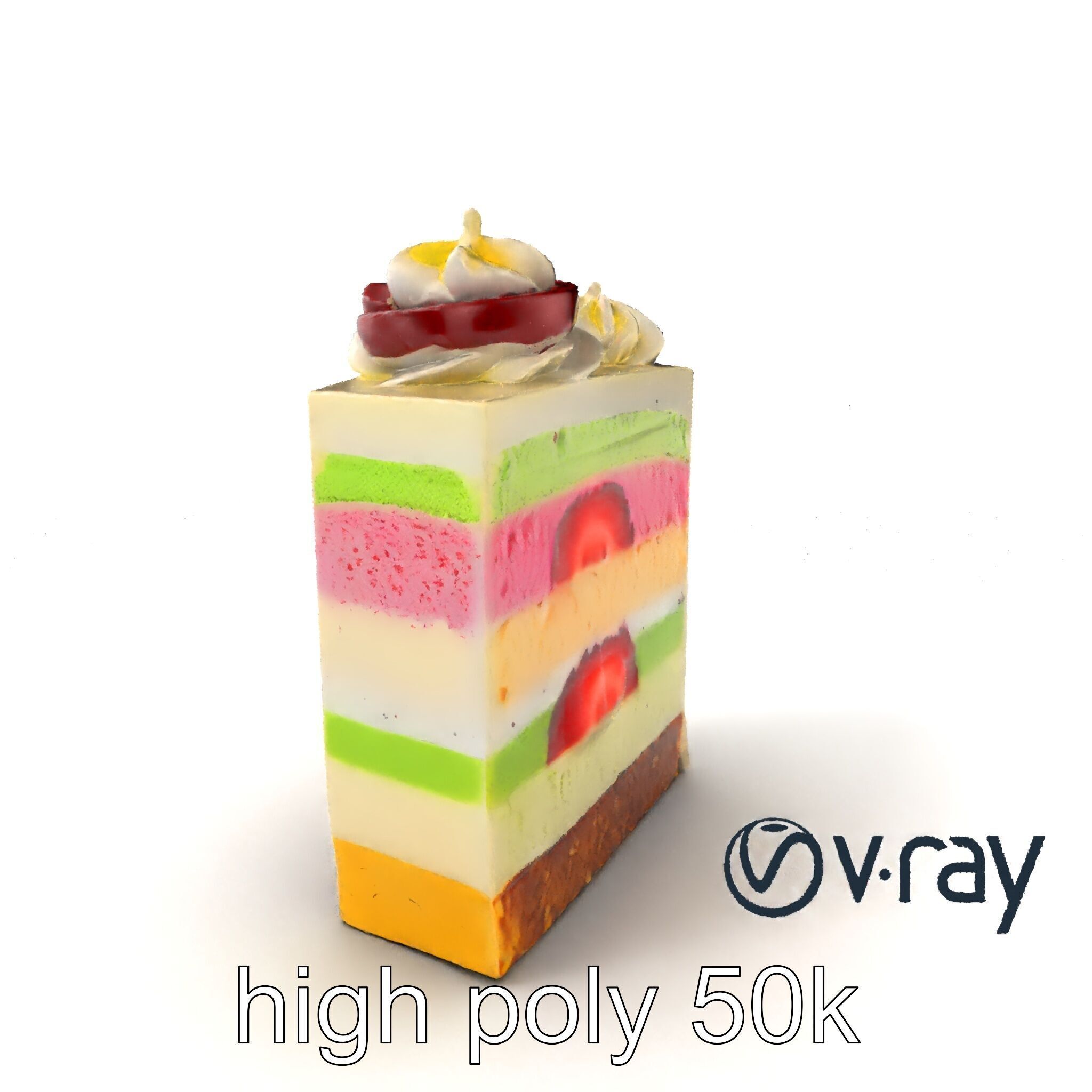 Layered Ice Cream Cake Slice Realistic Model Pack Low-poly 3D model_2