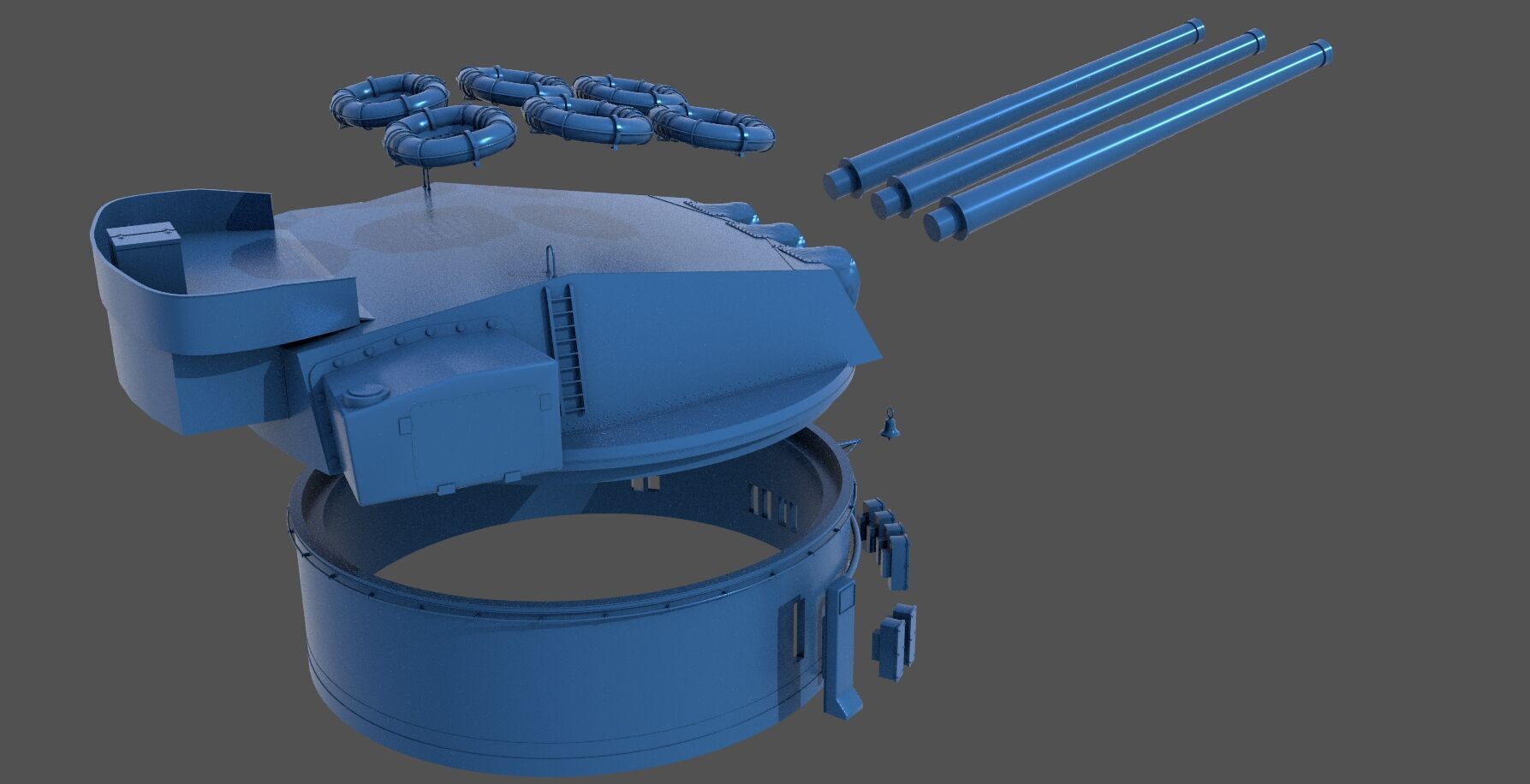 381mm WW2 Italian turret n3 - Commercial license - 1-200 scale 3D print model_16