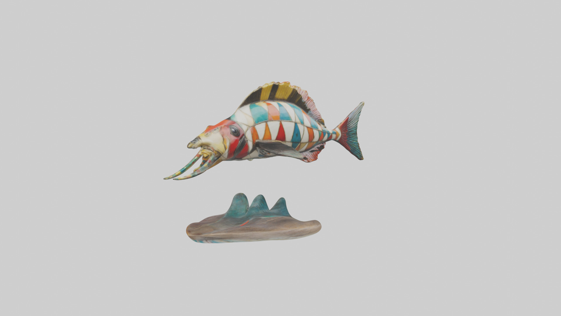 Harlequin Tusk Fish statue model Low-poly 3D model_1