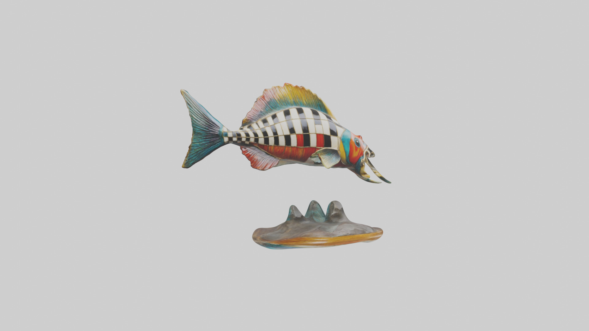 Harlequin Tusk Fish statue model Low-poly 3D model_7