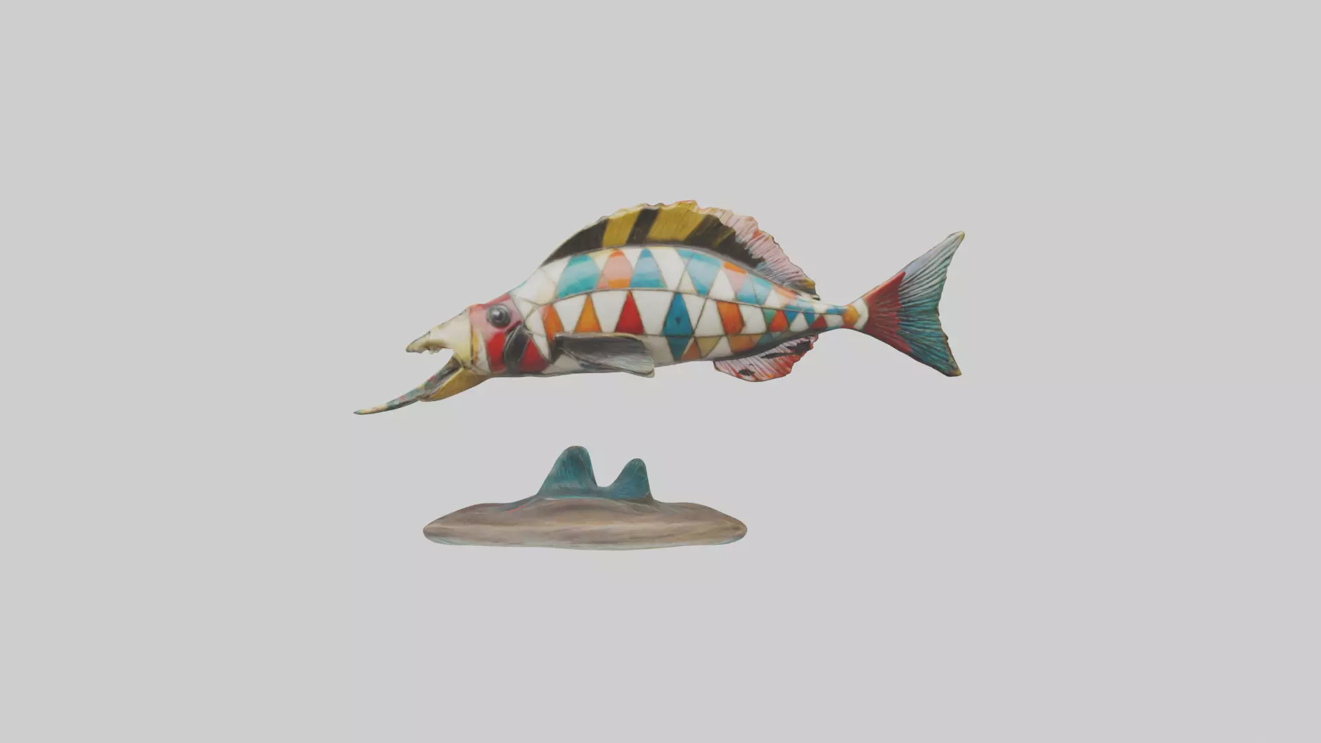 Harlequin Tusk Fish statue model Low-poly 3D model_0