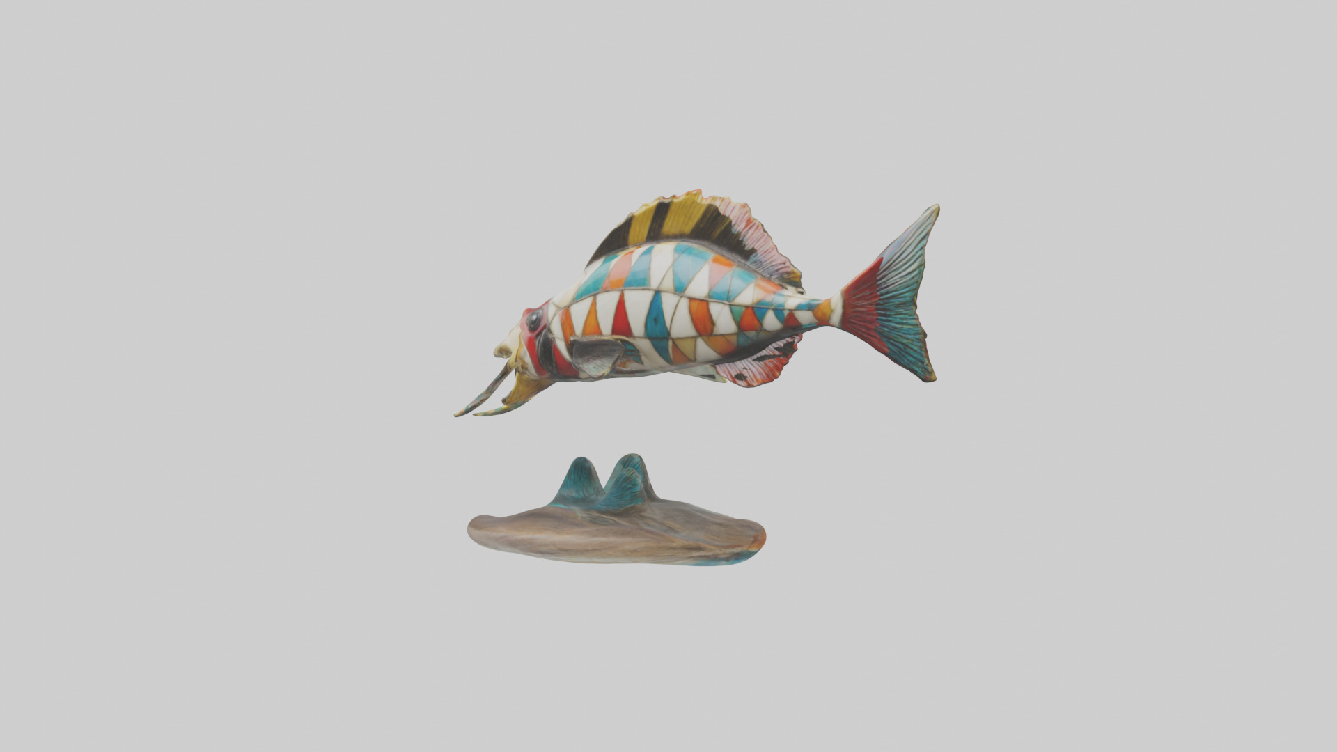 Harlequin Tusk Fish statue model Low-poly 3D model_2
