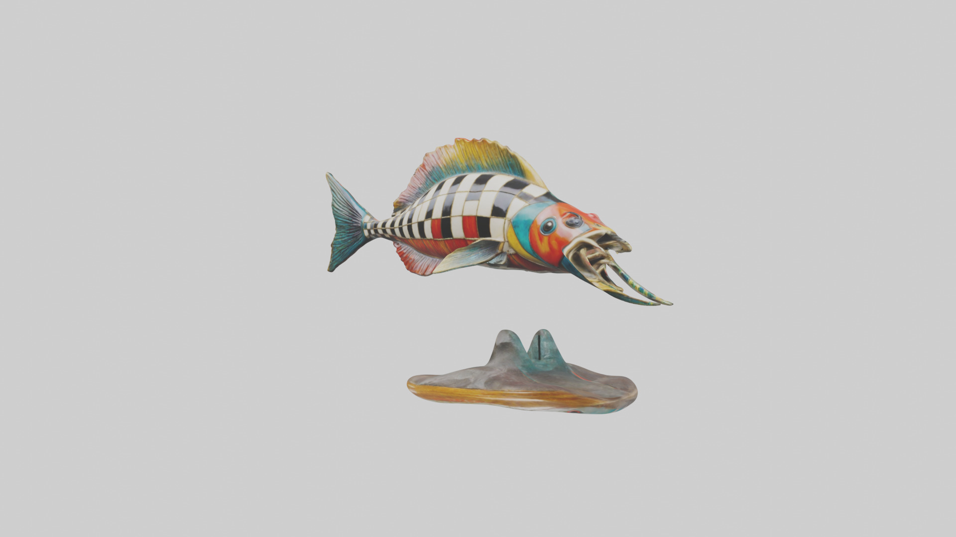 Harlequin Tusk Fish statue model Low-poly 3D model_8