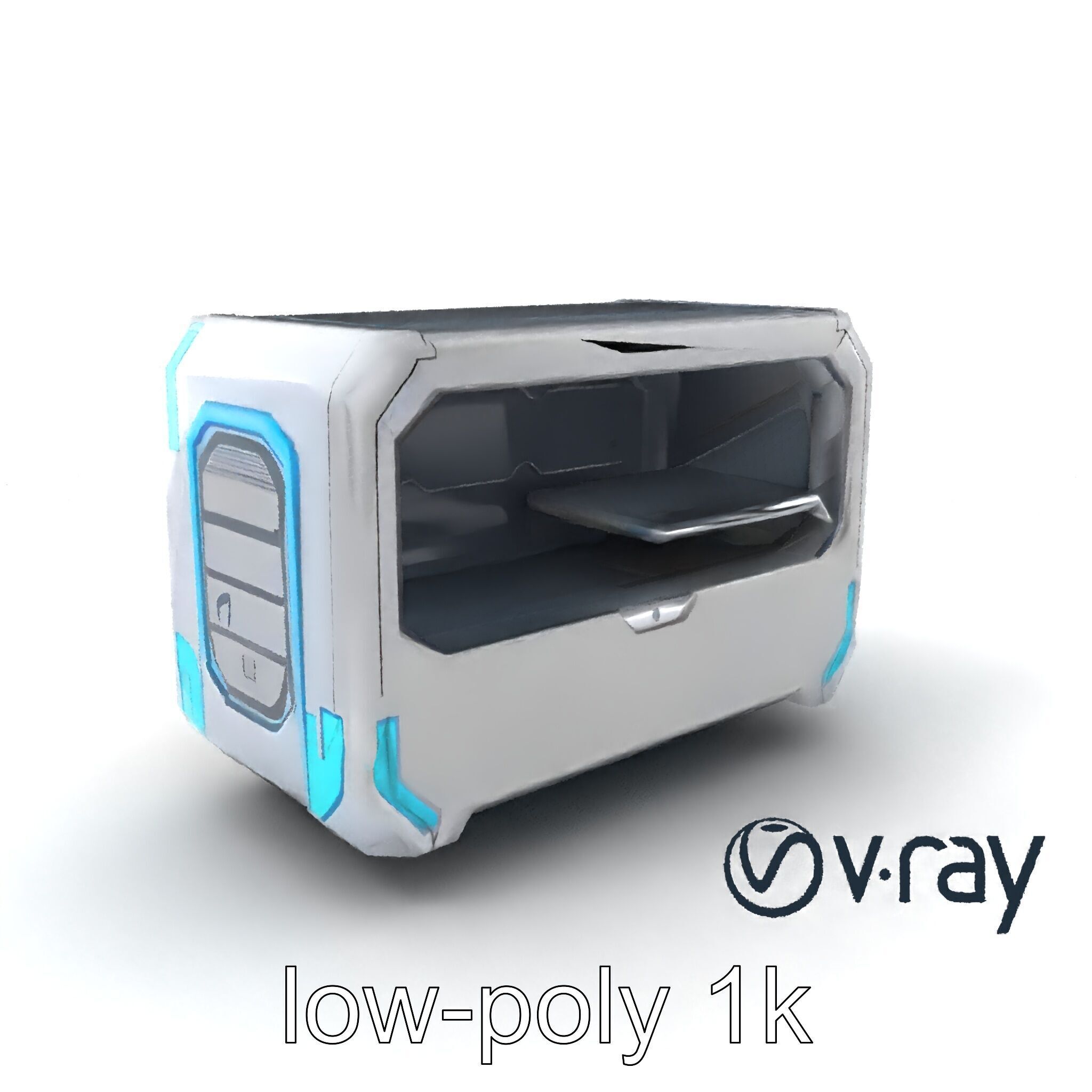 Futuristic Storage Chest Brushed Titanium model pack Low-poly 3D model_4