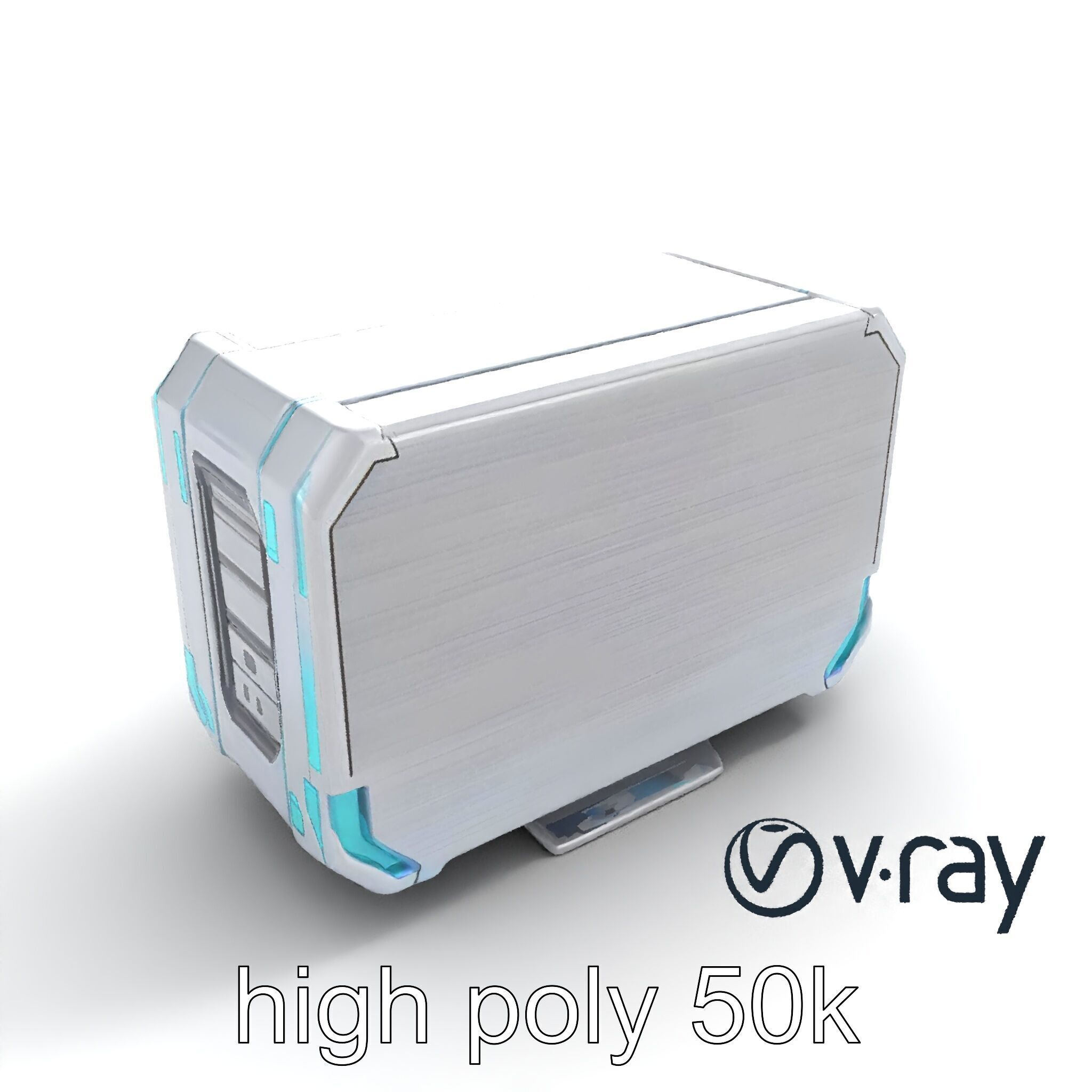 Futuristic Storage Chest Brushed Titanium model pack Low-poly 3D model_9