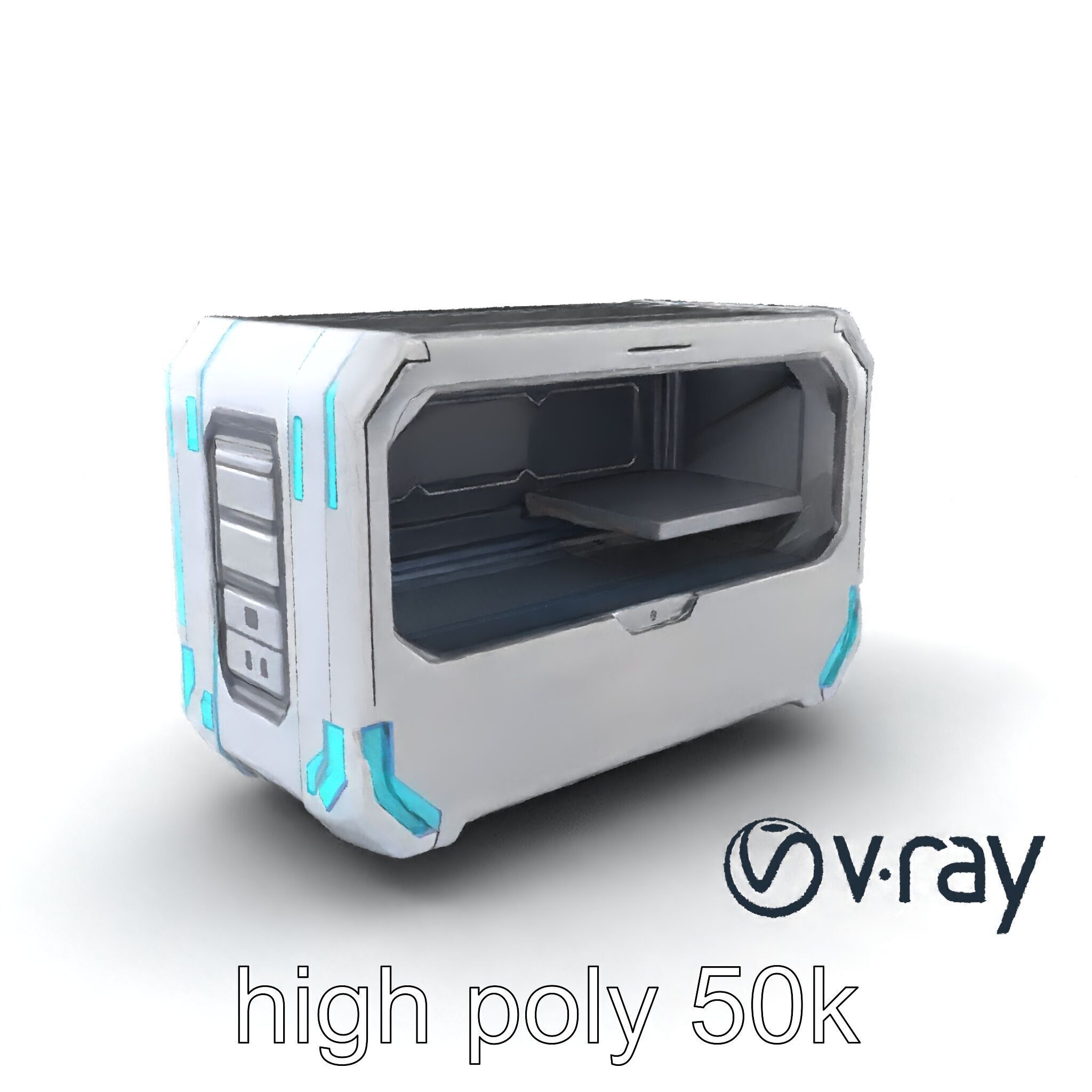 Futuristic Storage Chest Brushed Titanium model pack Low-poly 3D model_2