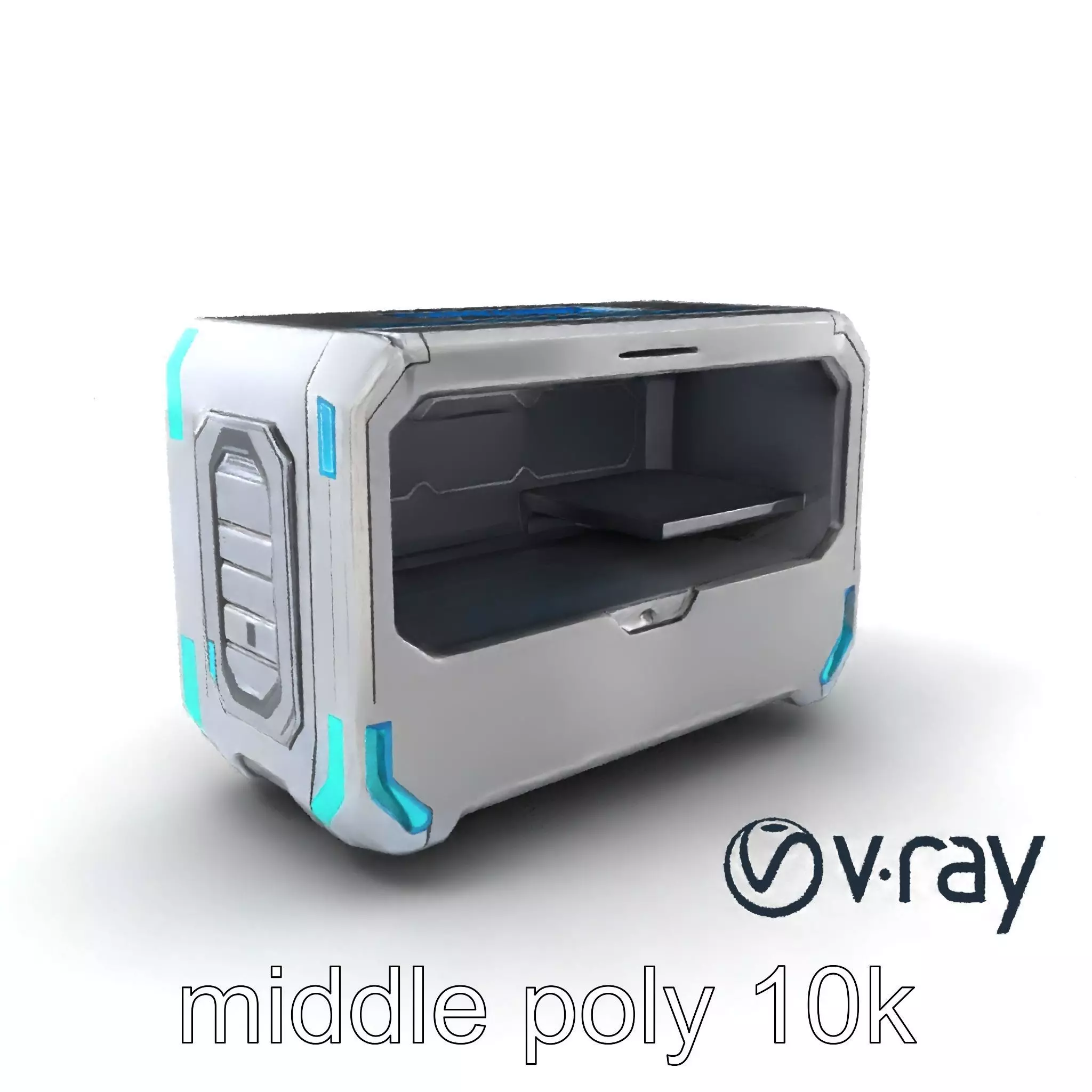 Futuristic Storage Chest Brushed Titanium model pack Low-poly 3D model_0