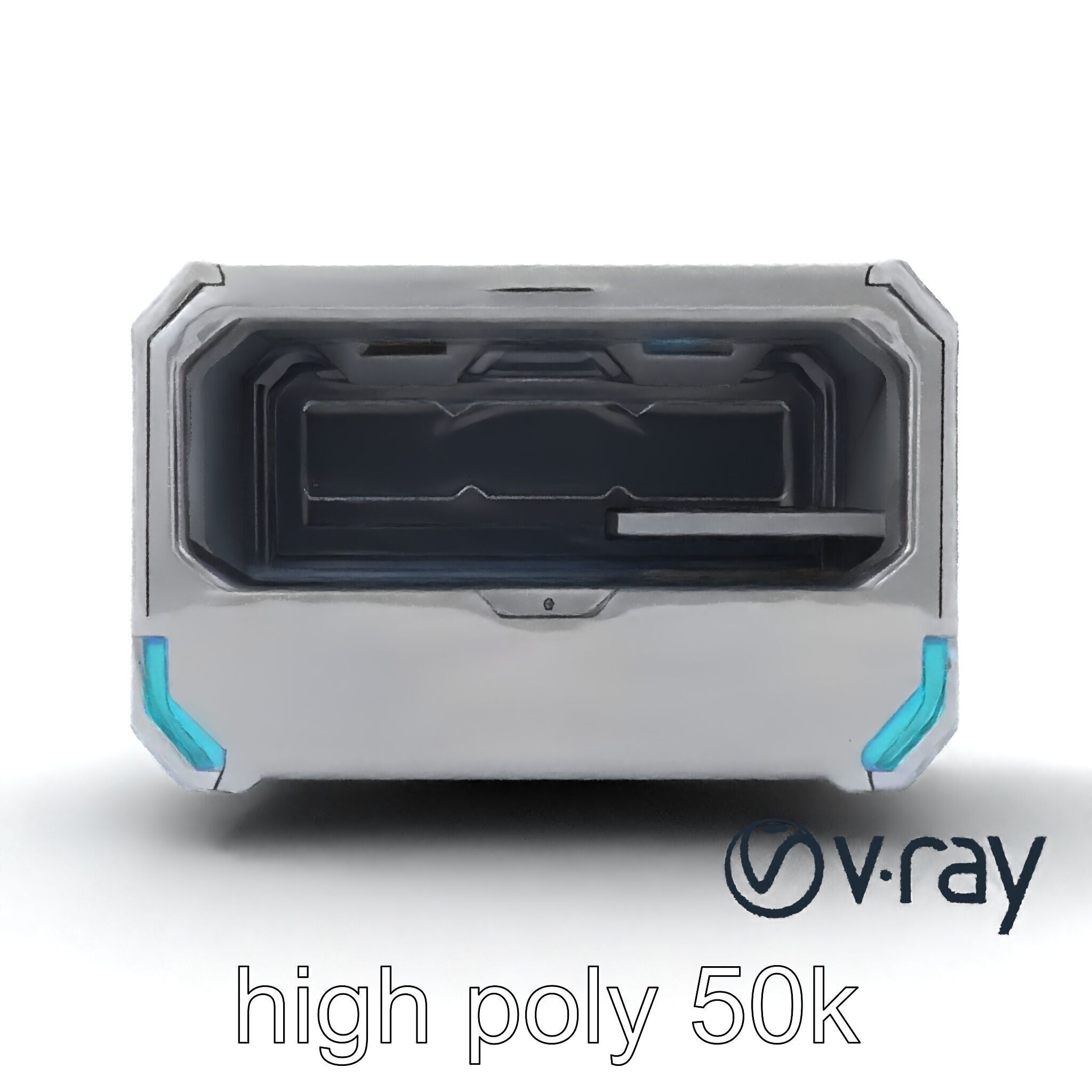 Futuristic Storage Chest Brushed Titanium model pack Low-poly 3D model_16