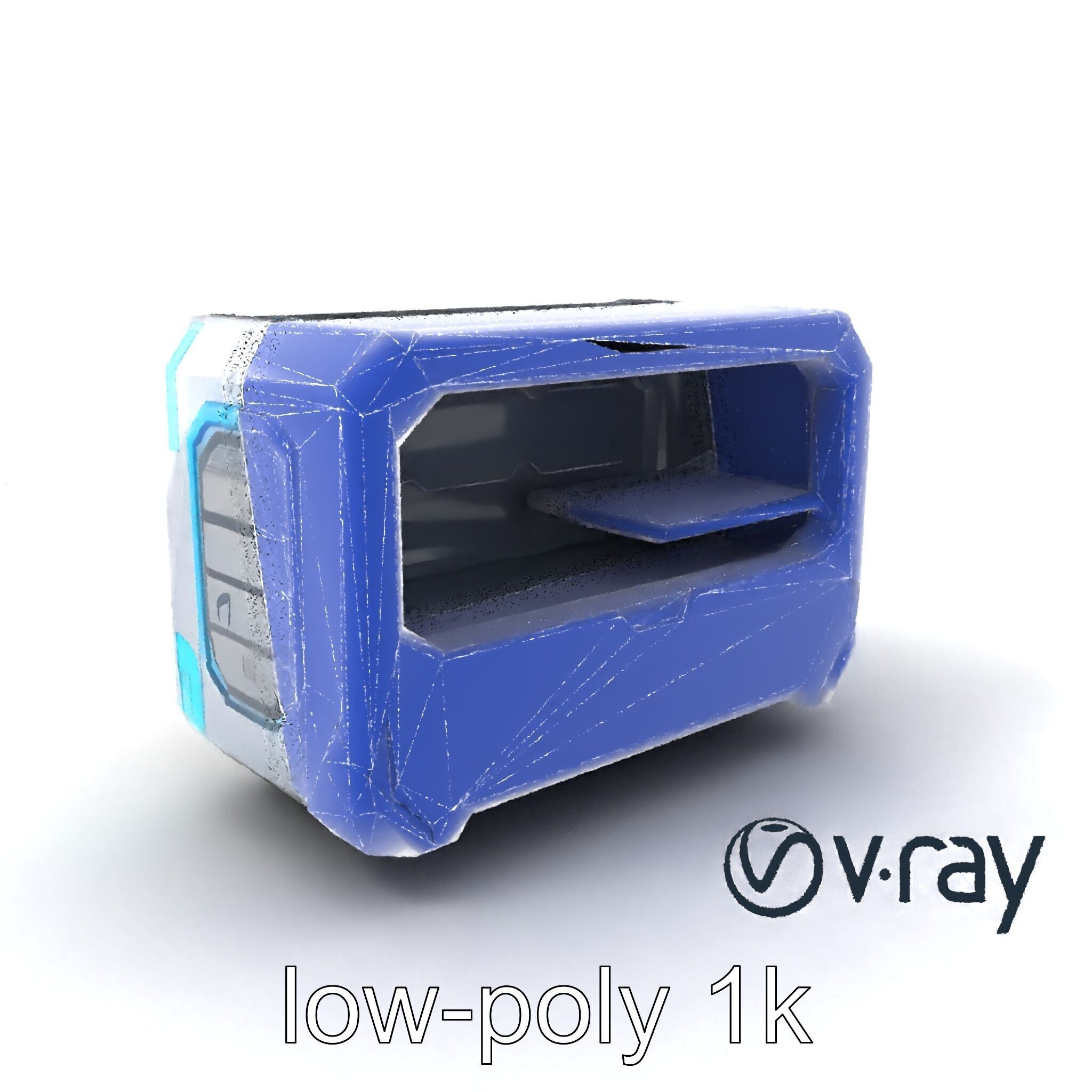 Futuristic Storage Chest Brushed Titanium model pack Low-poly 3D model_6