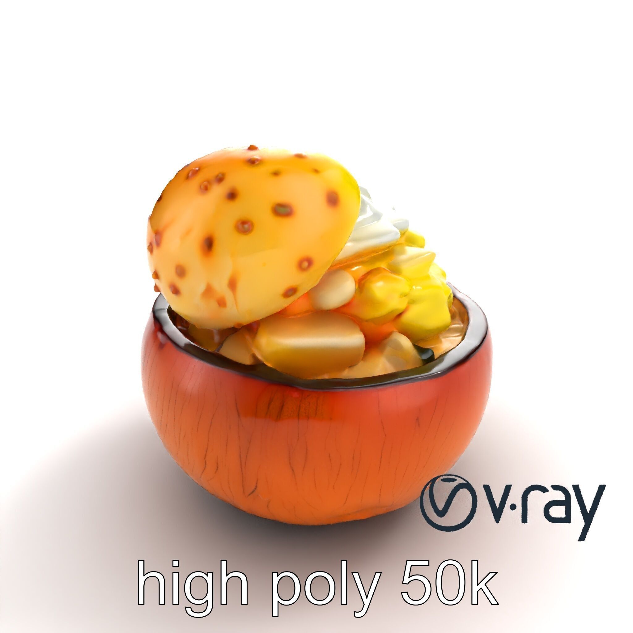 Exotic Ice Cream Sundae in Coconut Shell model pack Low-poly 3D model_9