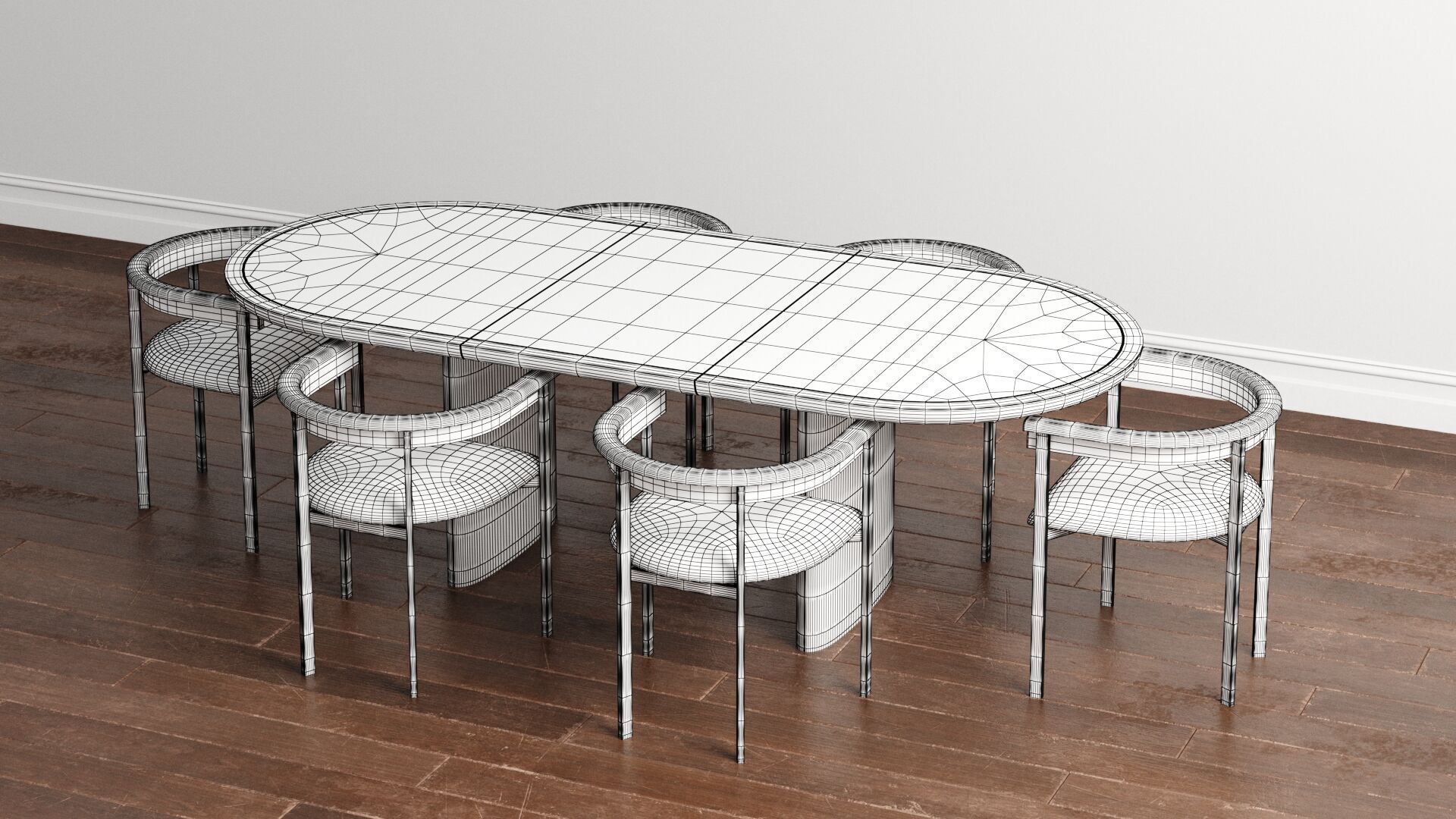 Tulip Upholstered Dining Armchair and Radius Table 3D model_19