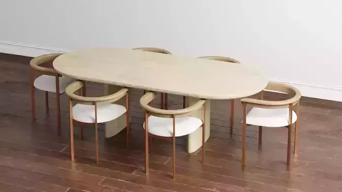 Tulip Upholstered Dining Armchair and Radius Table