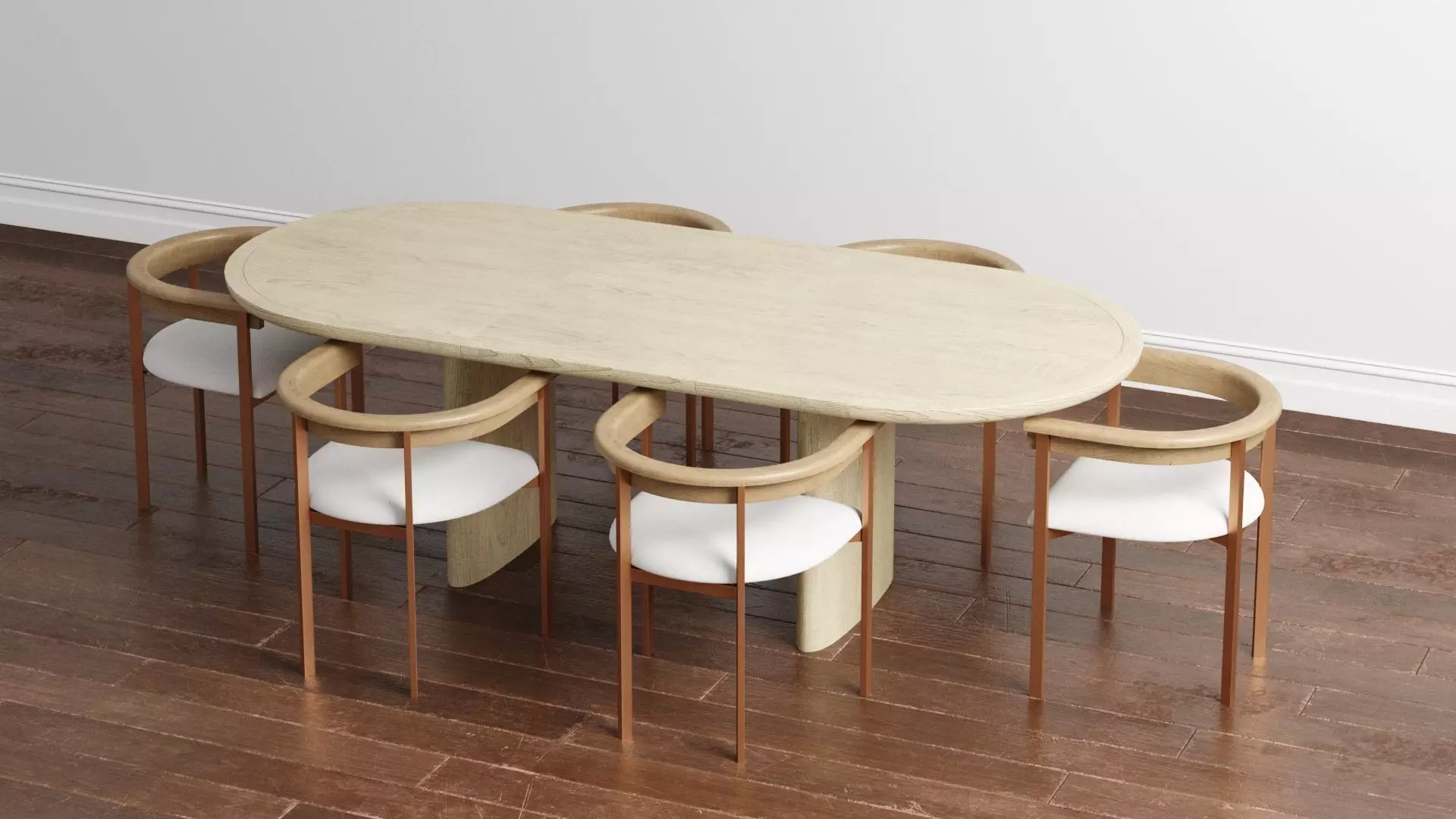 Tulip Upholstered Dining Armchair and Radius Table 3D model_0