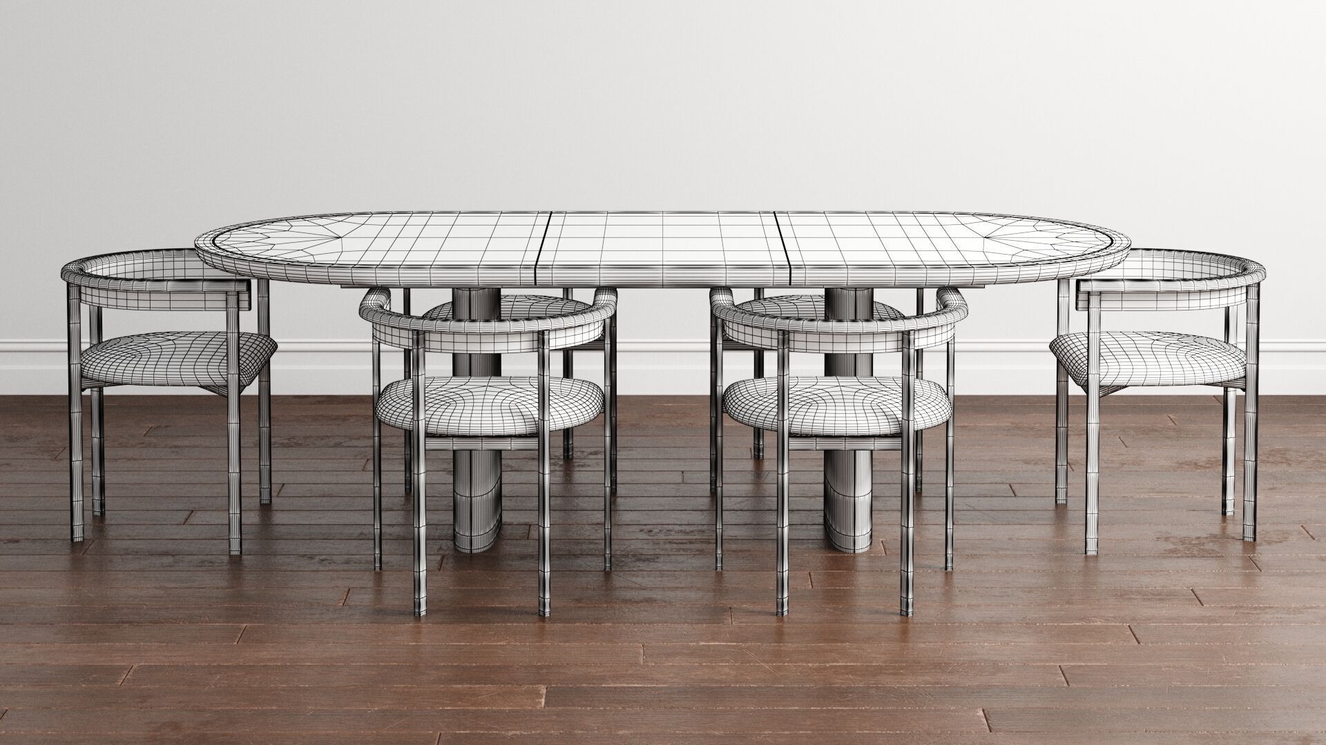 Tulip Upholstered Dining Armchair and Radius Table 3D model_18