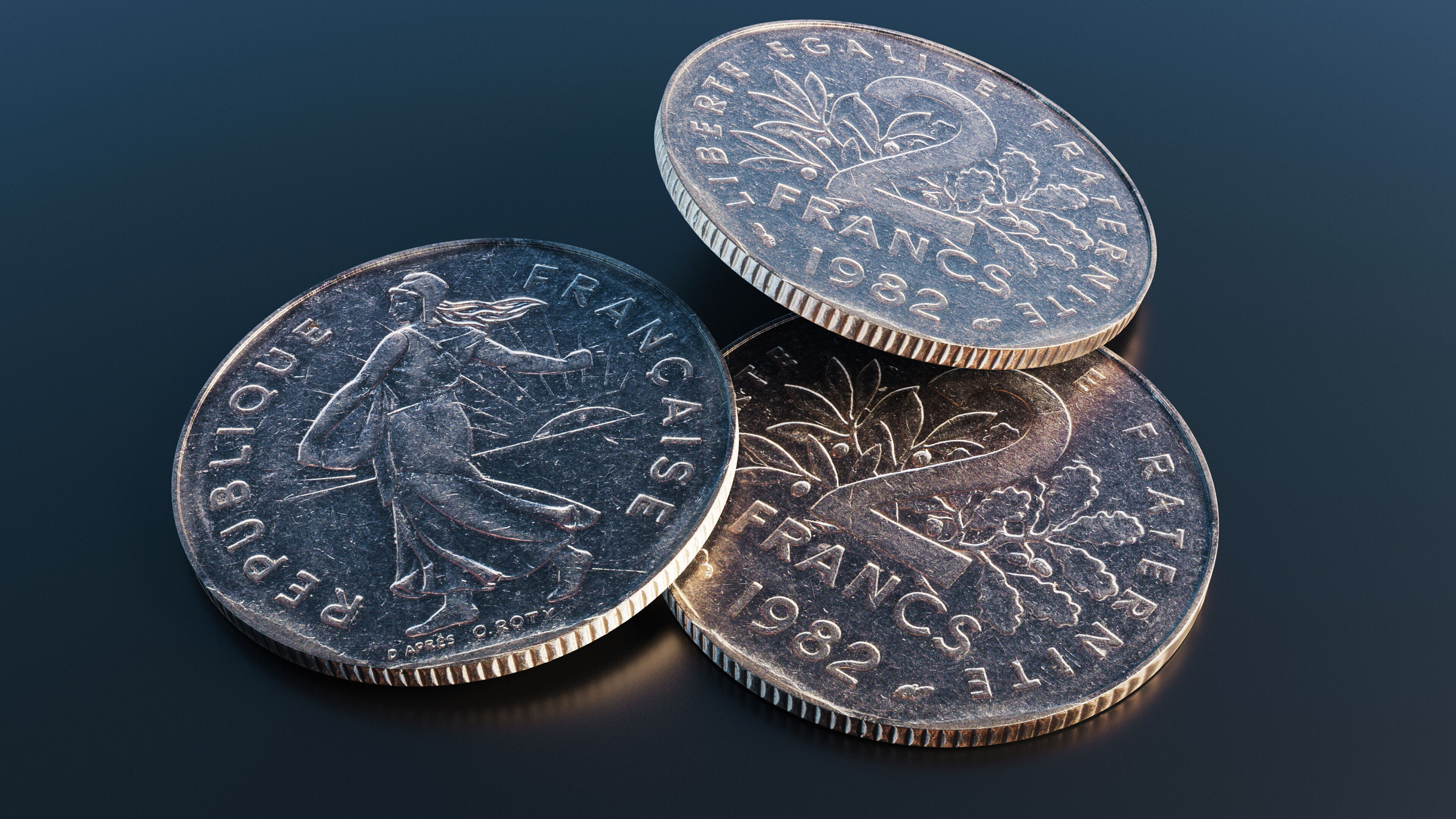  French 2 francs coin Low-poly 3D model_9