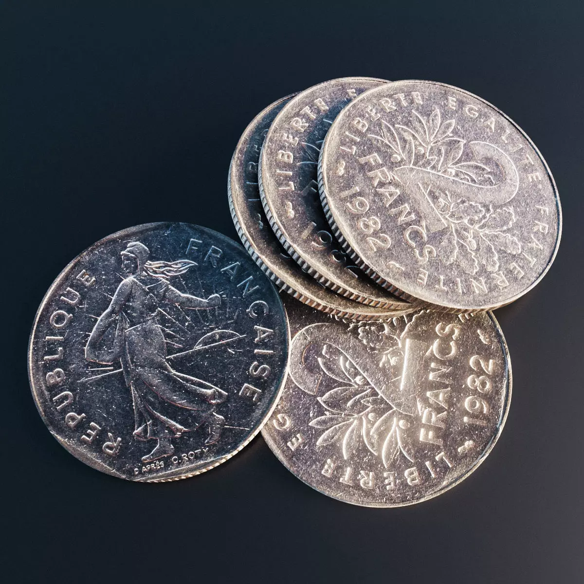  French 2 francs coin Low-poly 3D model_0