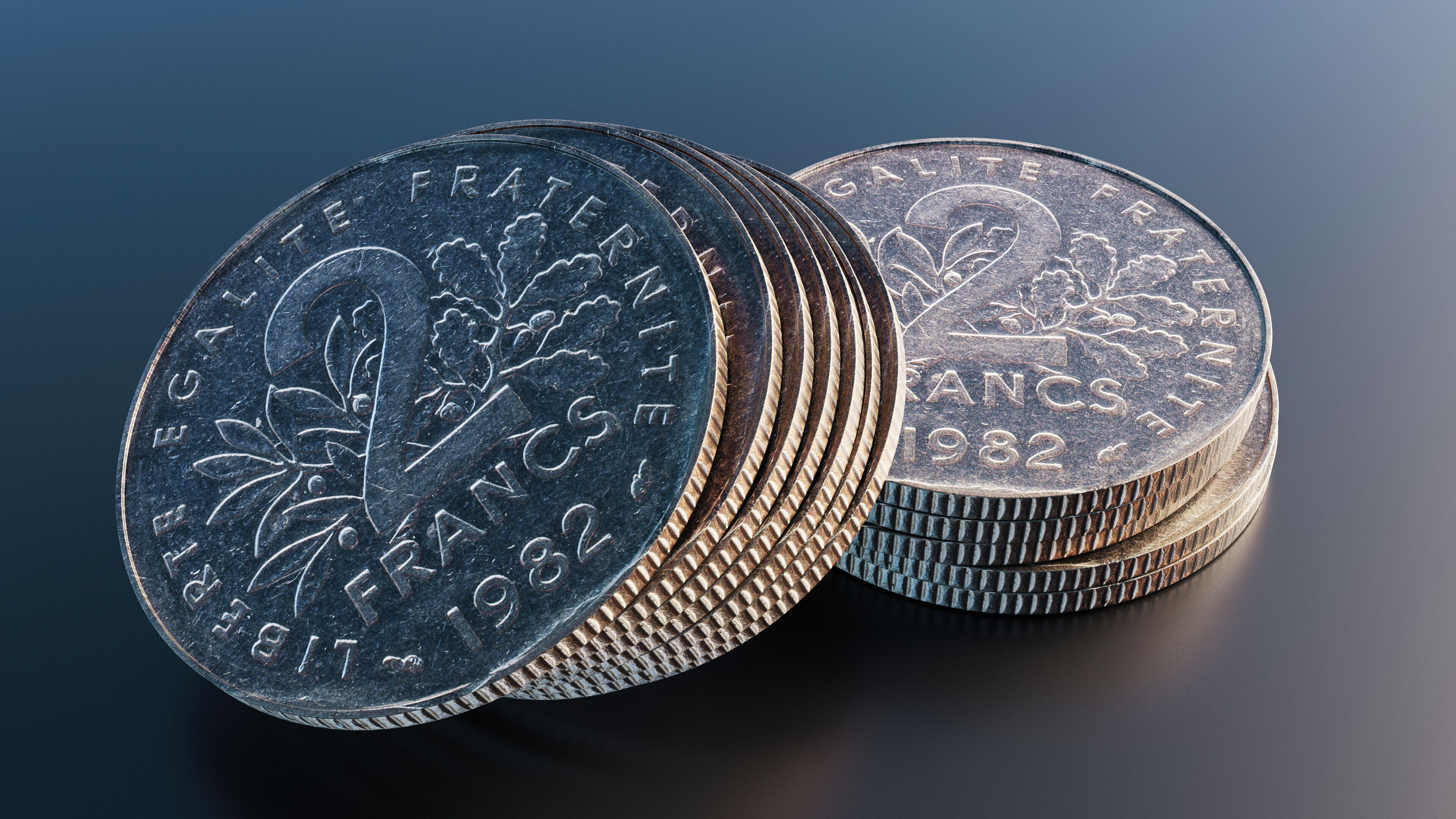  French 2 francs coin Low-poly 3D model_8