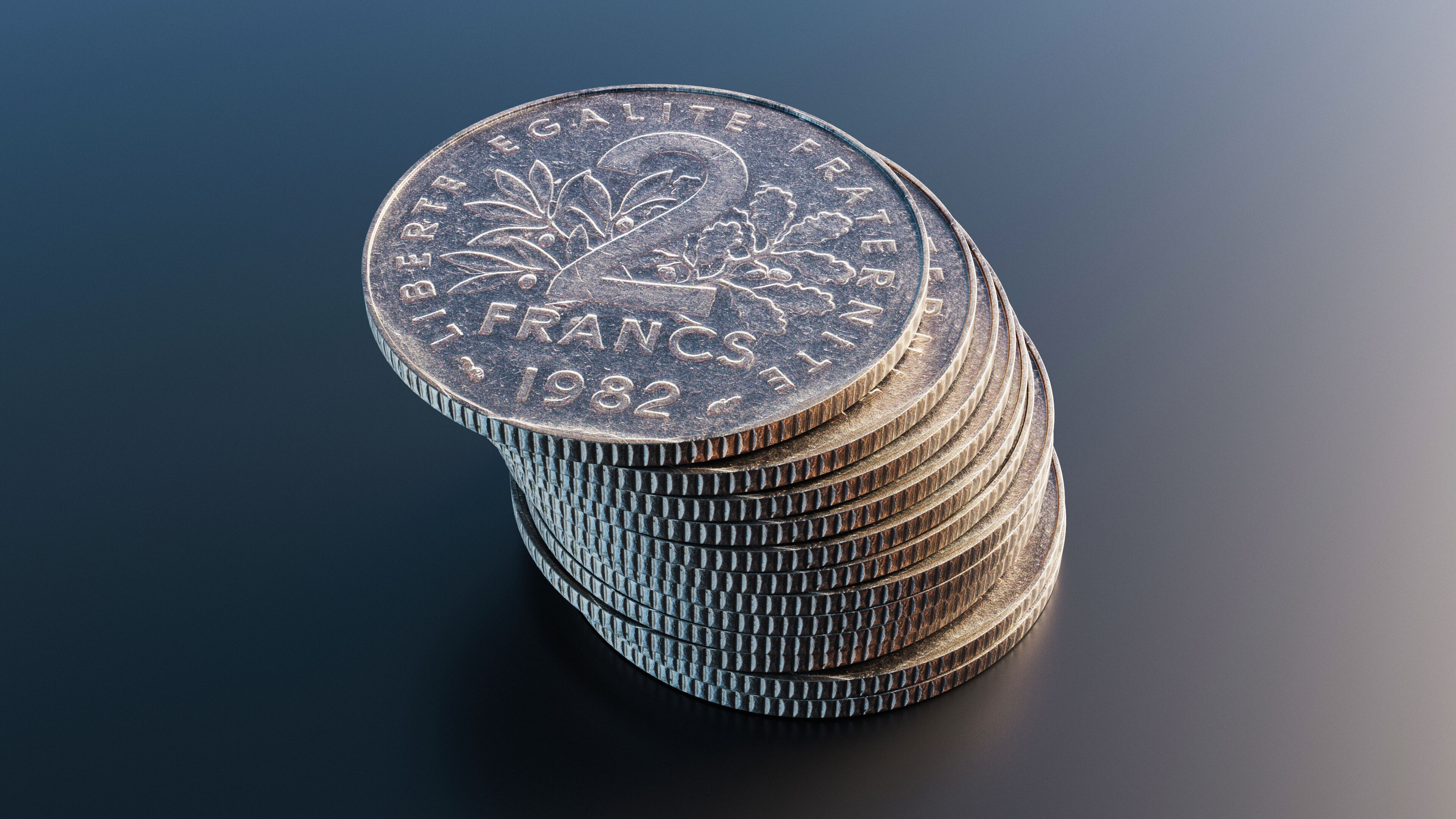  French 2 francs coin Low-poly 3D model_6