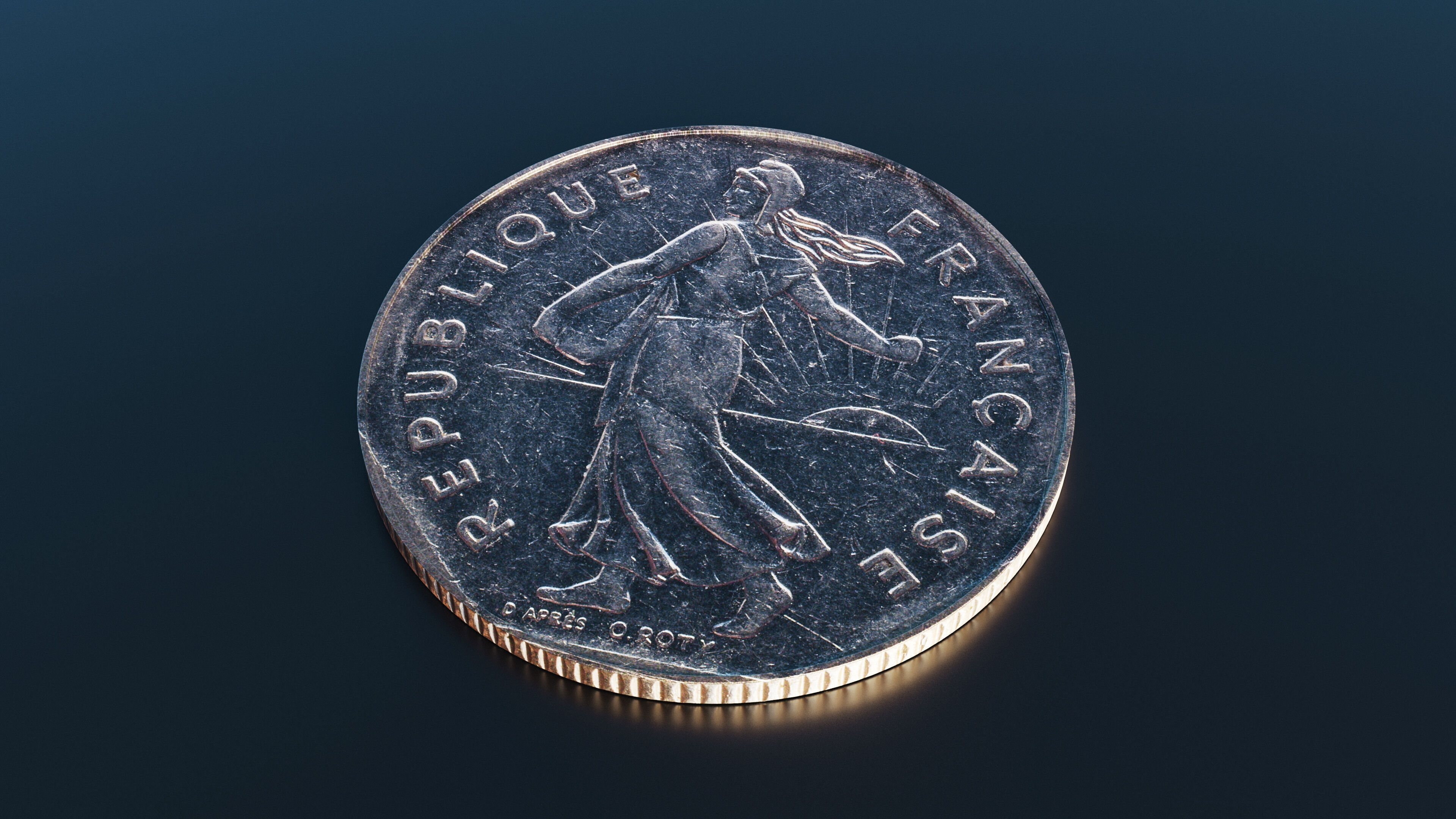  French 2 francs coin Low-poly 3D model_4