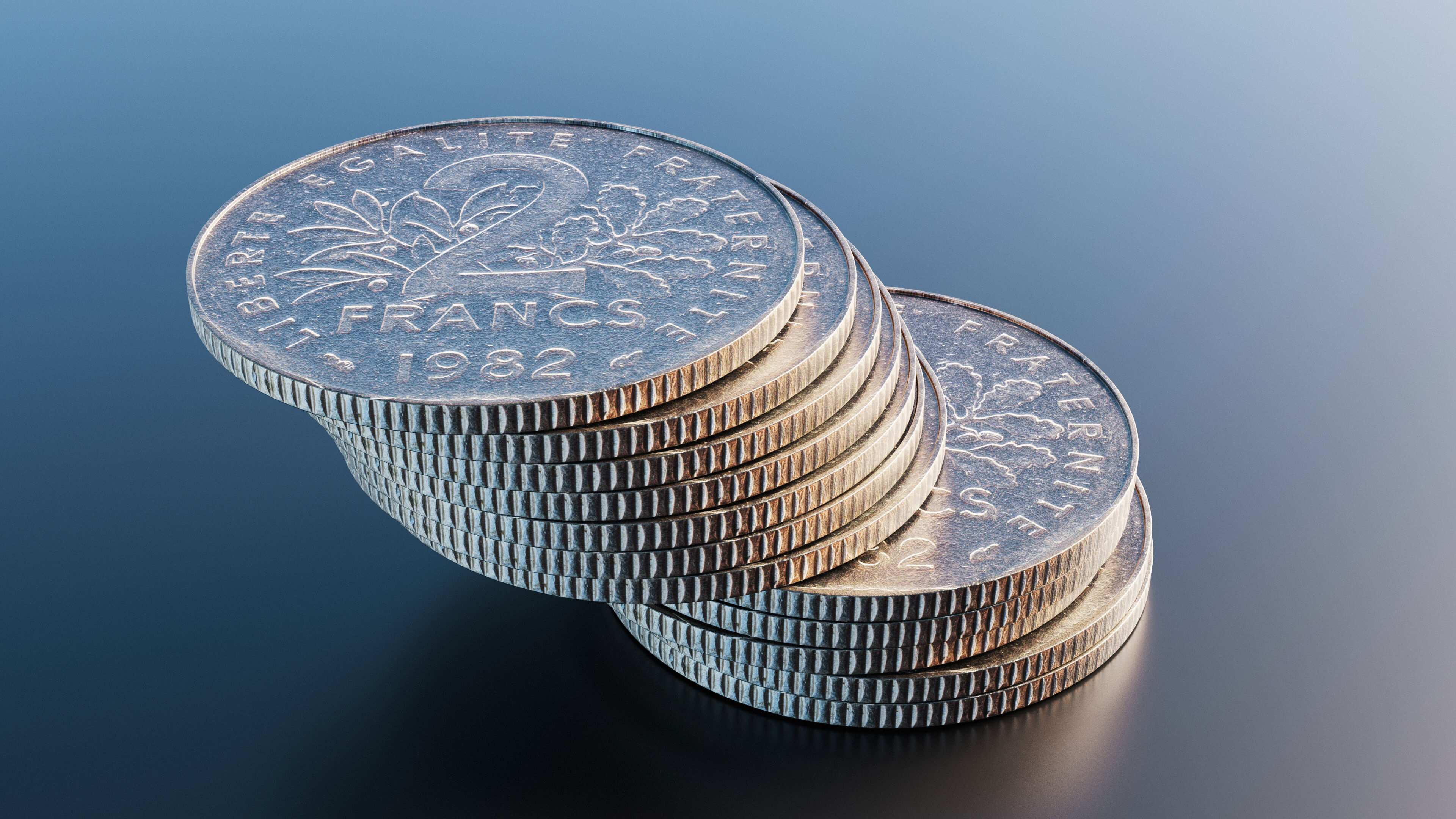 French 2 francs coin Low-poly 3D model_7