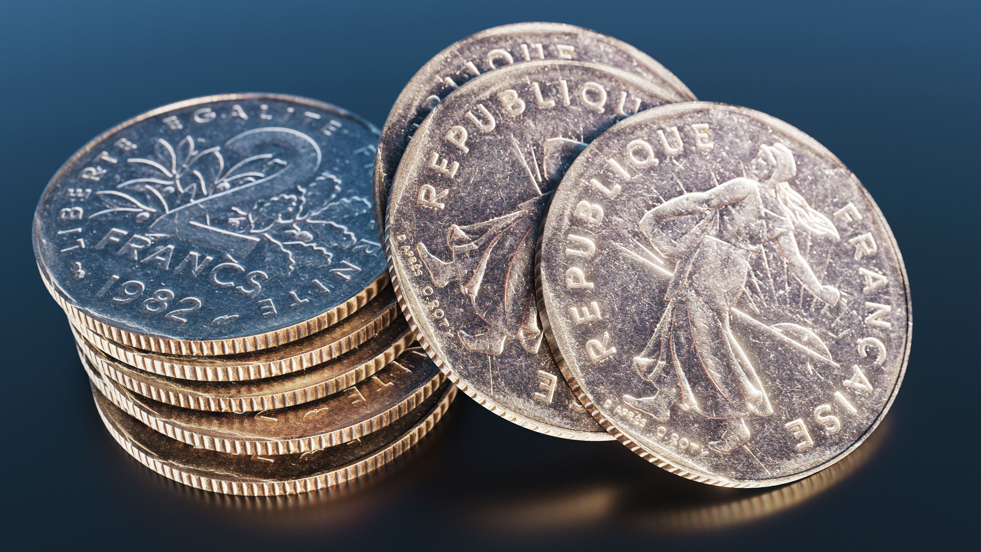  French 2 francs coin Low-poly 3D model_2