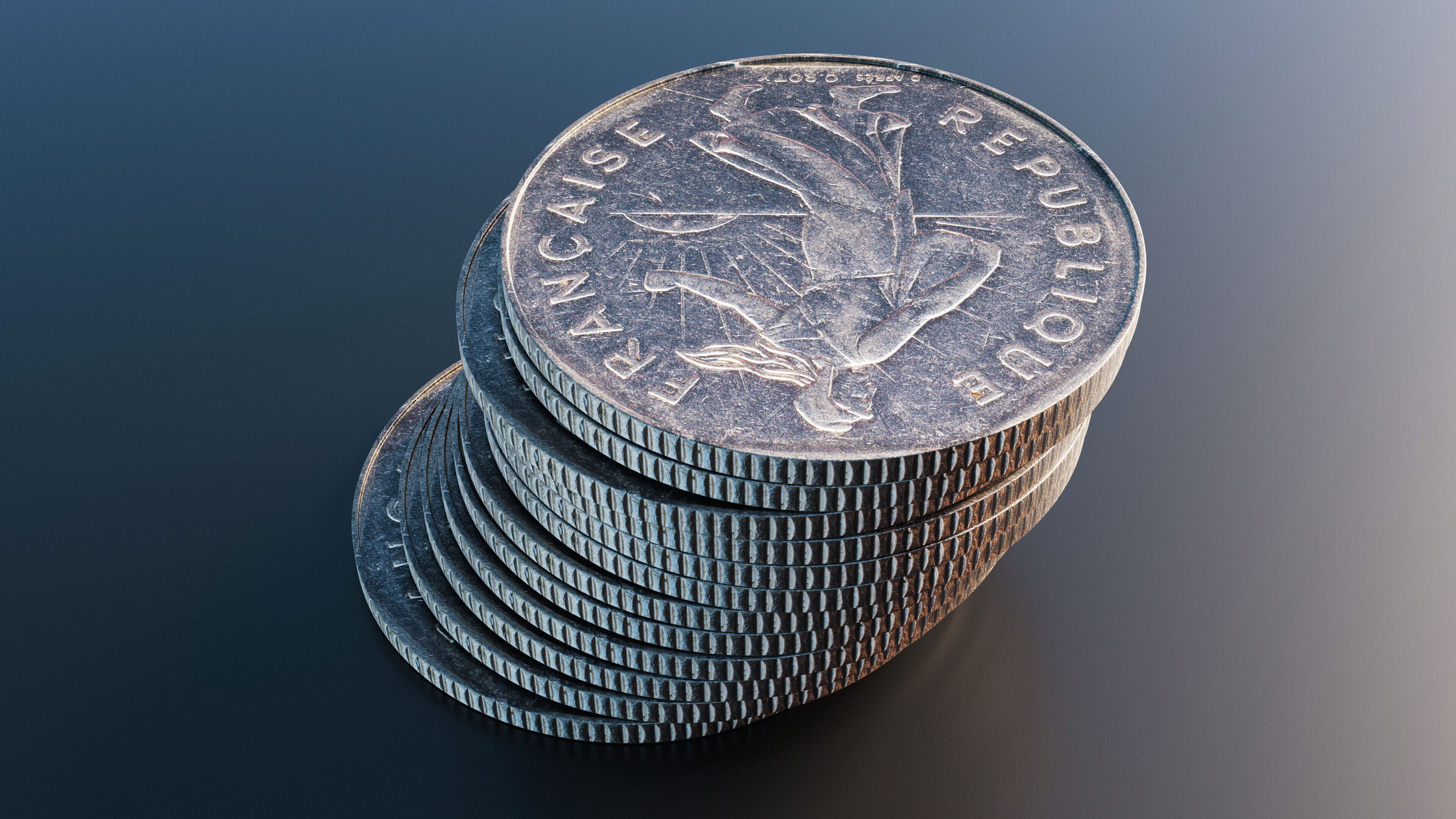  French 2 francs coin Low-poly 3D model_5