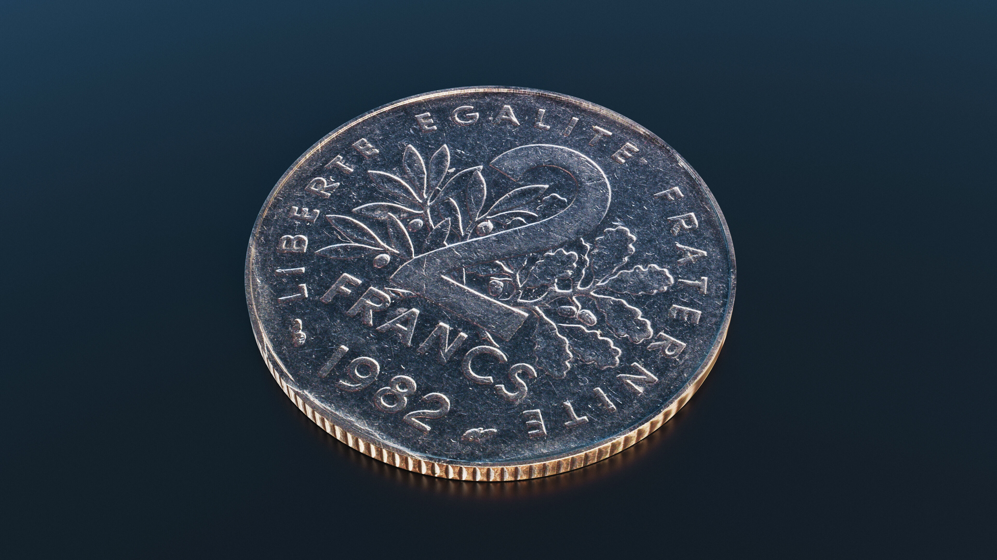  French 2 francs coin Low-poly 3D model_3