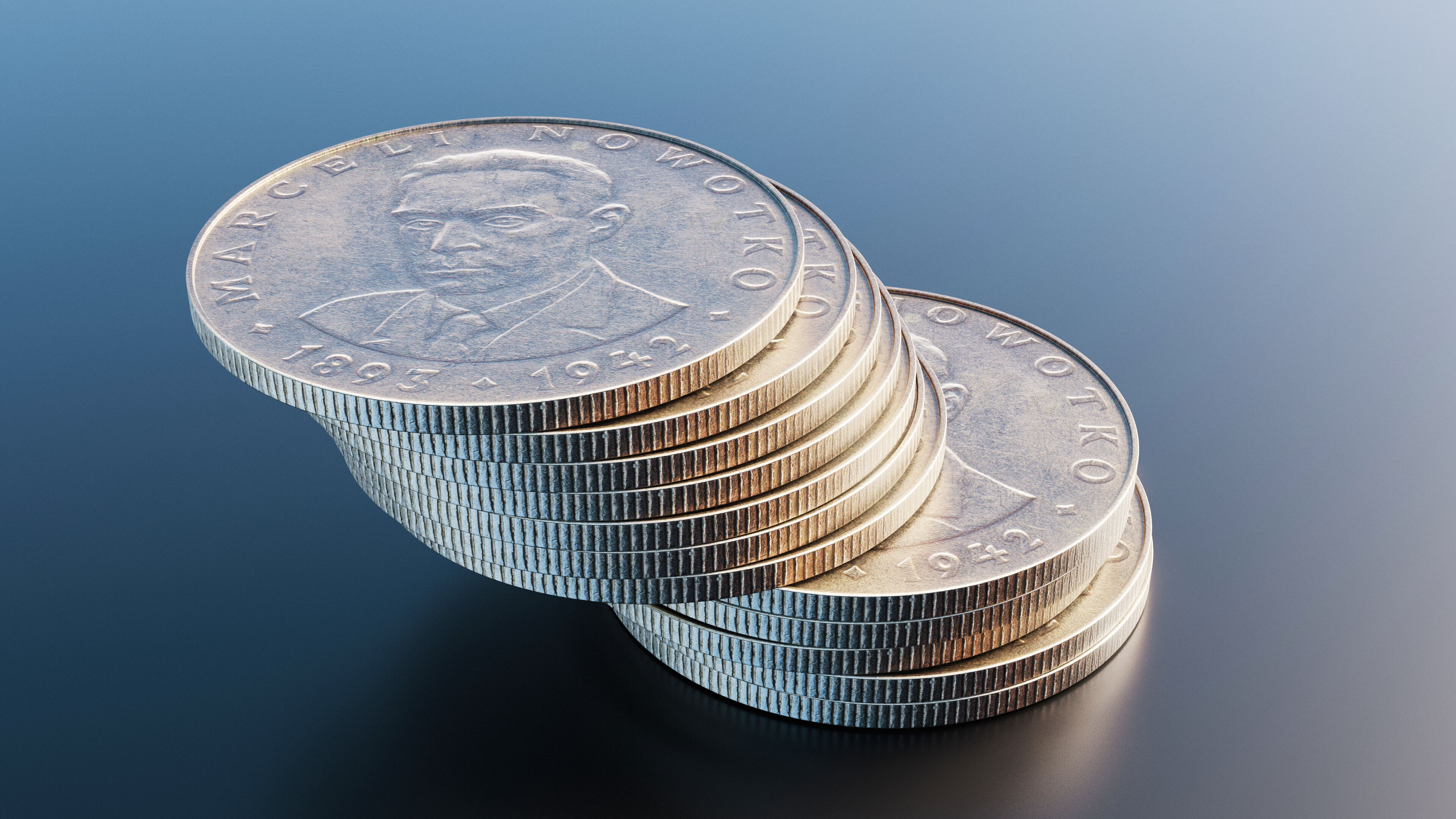 Polish 20 zlotych coin Low-poly 3D model_7