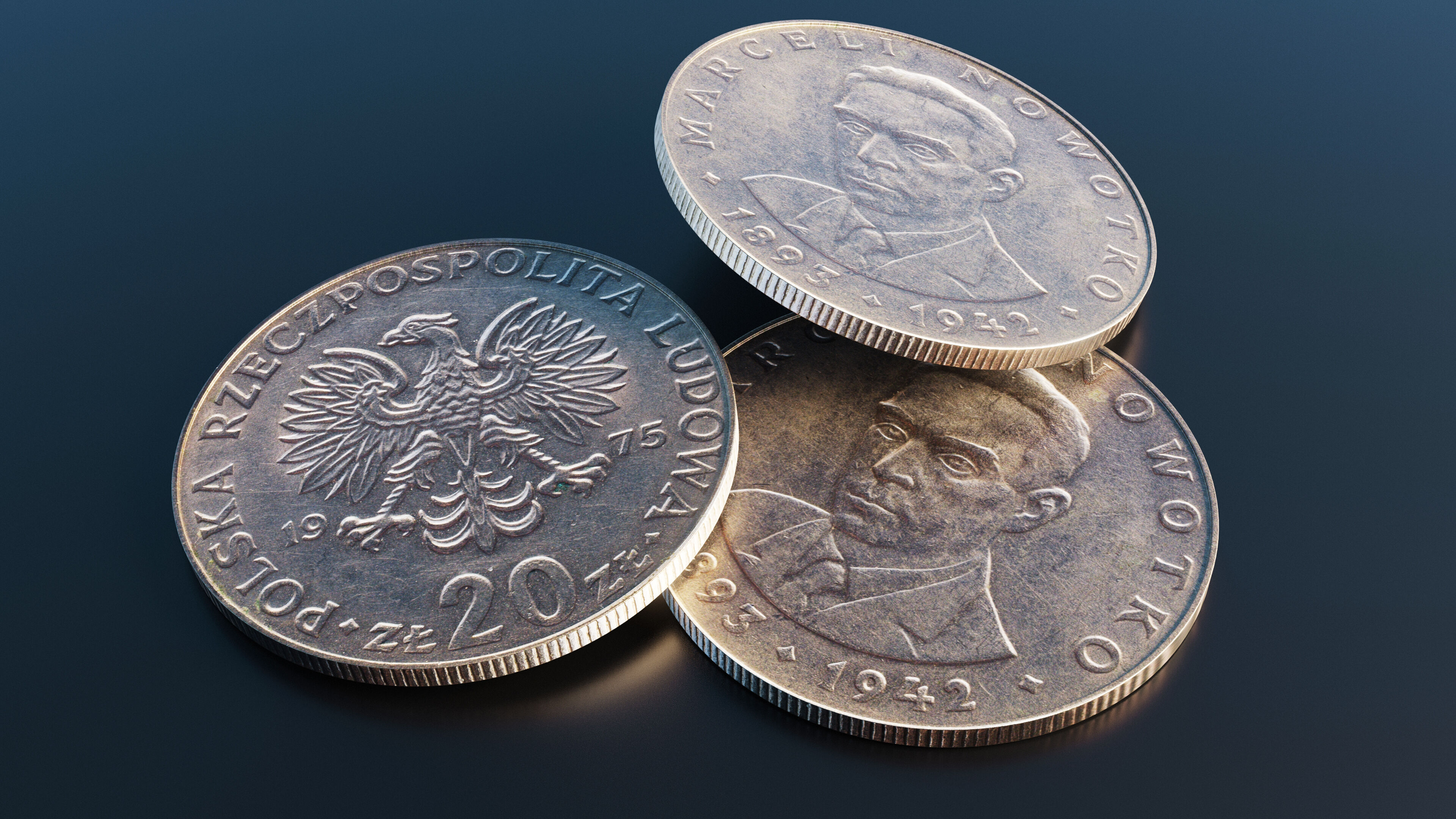 Polish 20 zlotych coin Low-poly 3D model_9