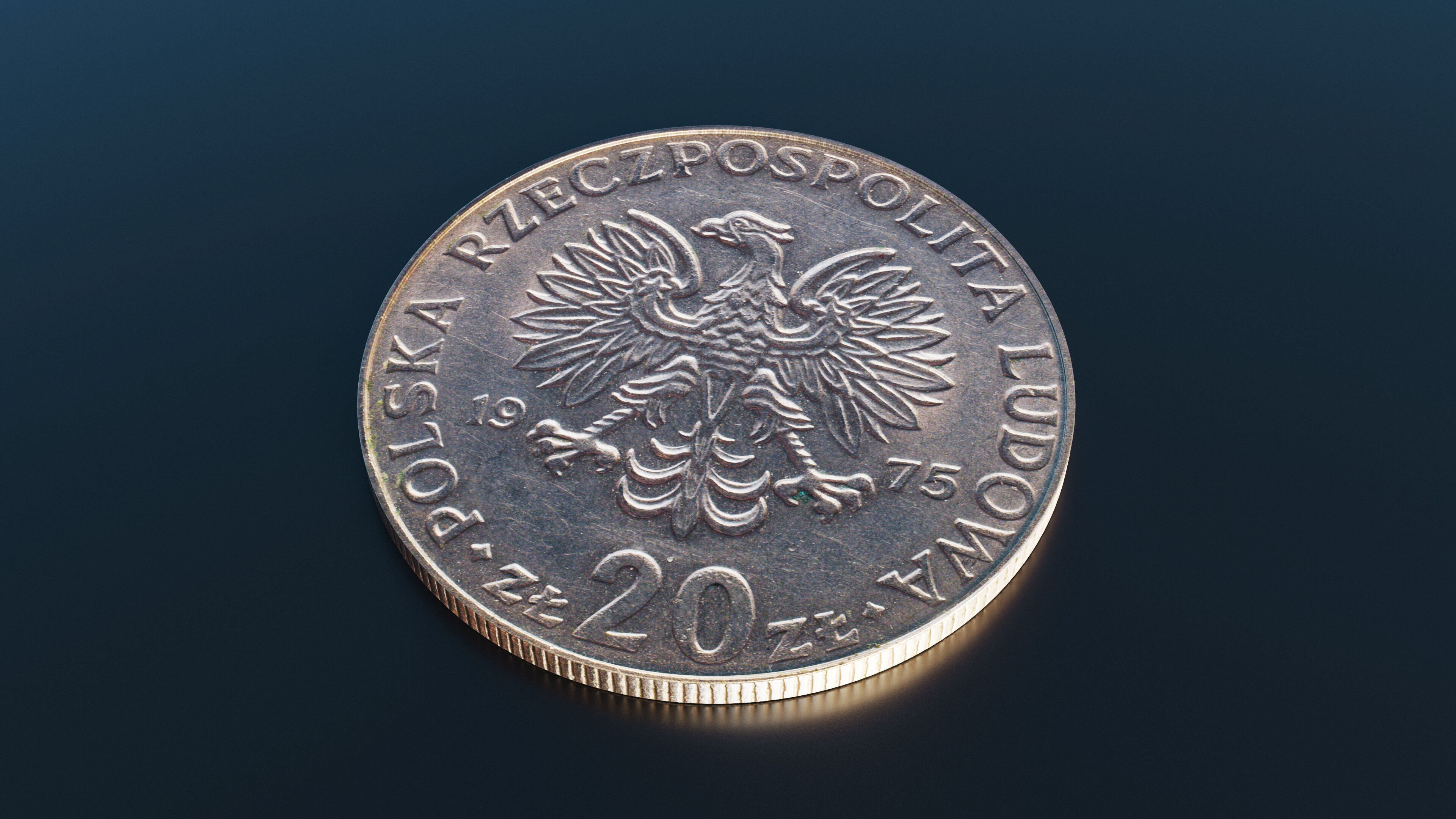 Polish 20 zlotych coin Low-poly 3D model_4
