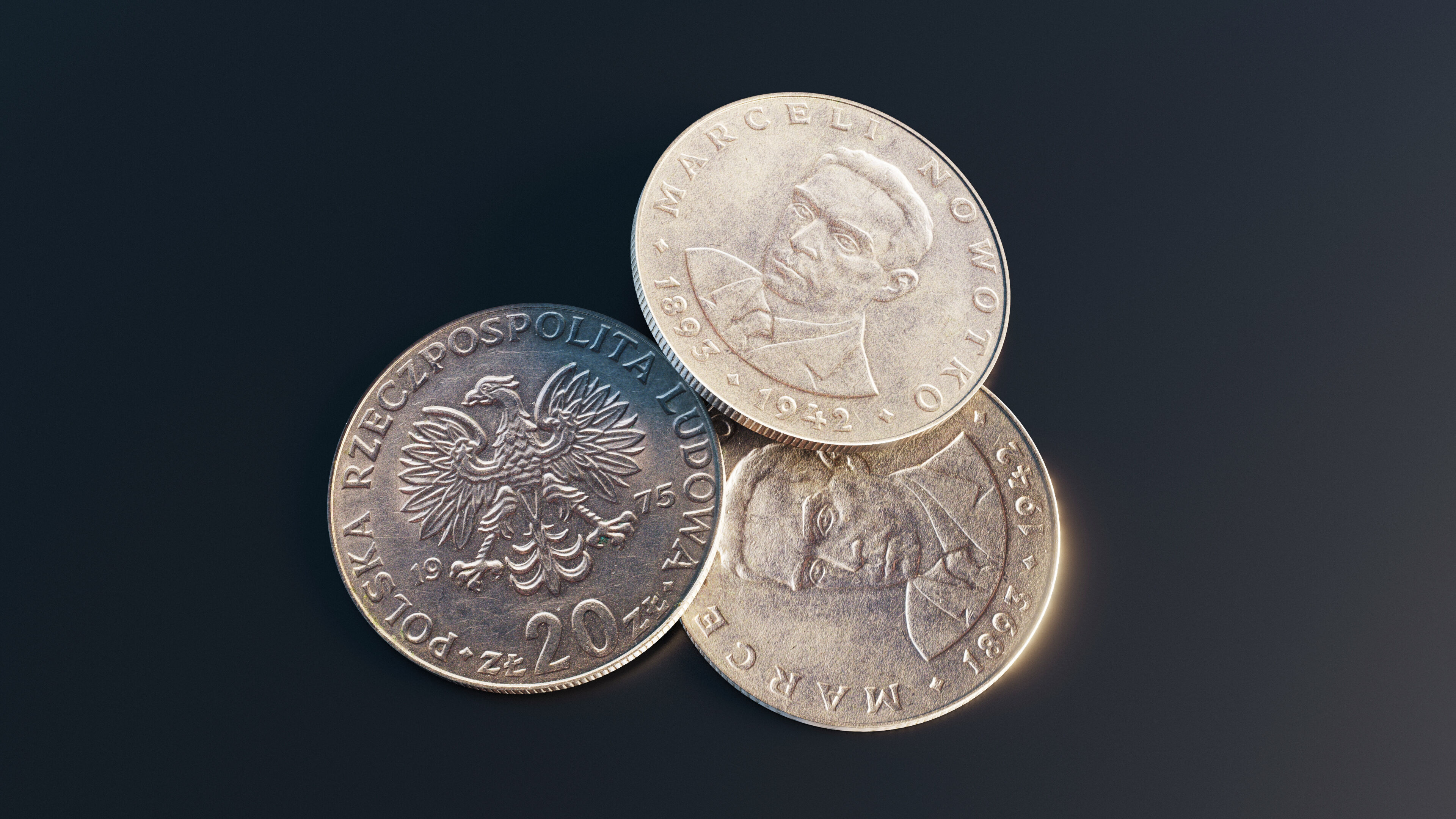 Polish 20 zlotych coin Low-poly 3D model_10