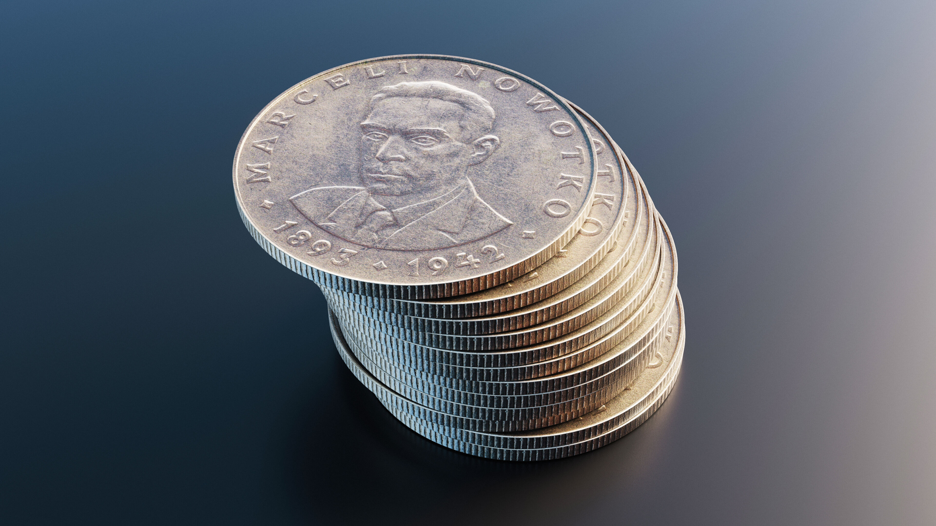 Polish 20 zlotych coin Low-poly 3D model_6