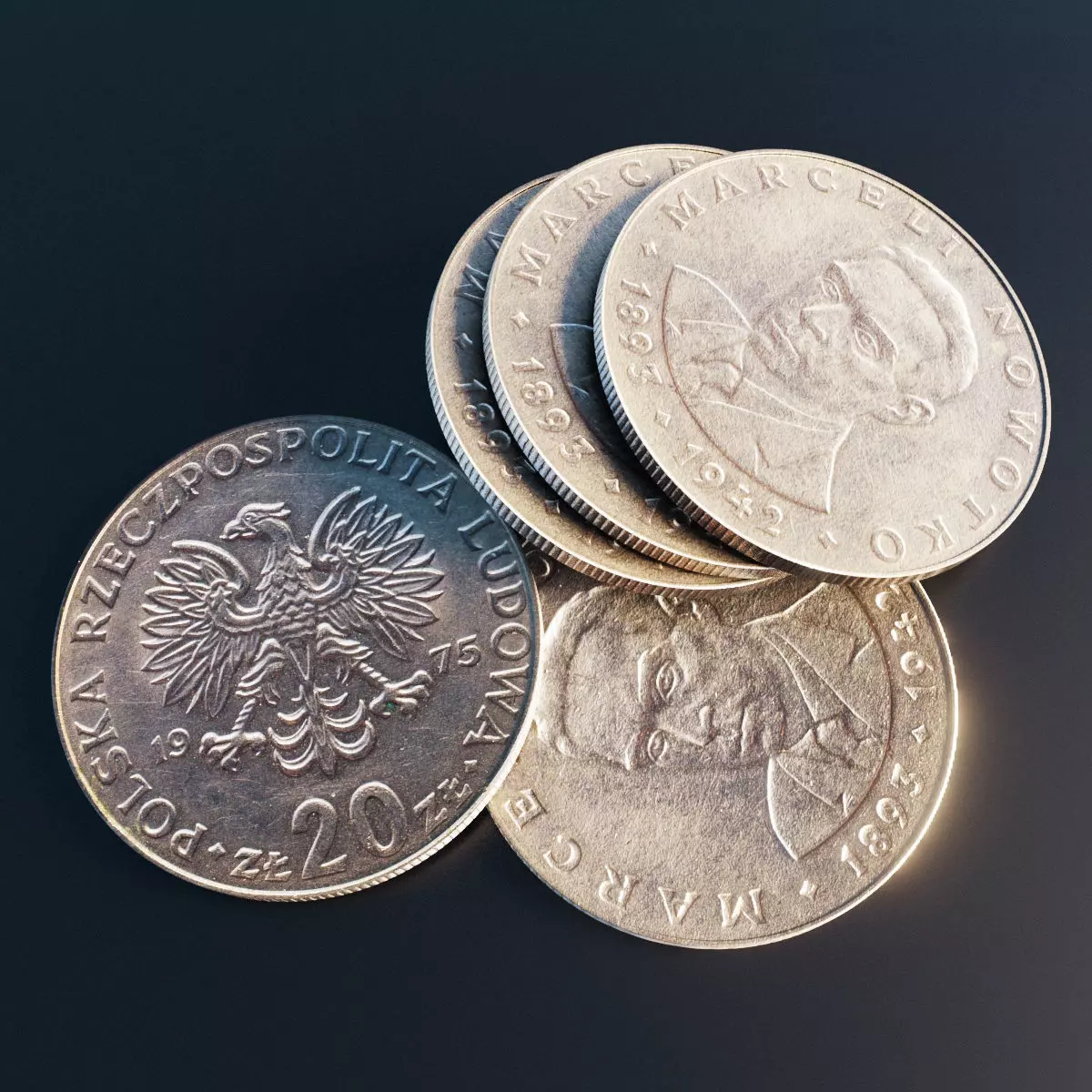 Polish 20 zlotych coin Low-poly 3D model_0
