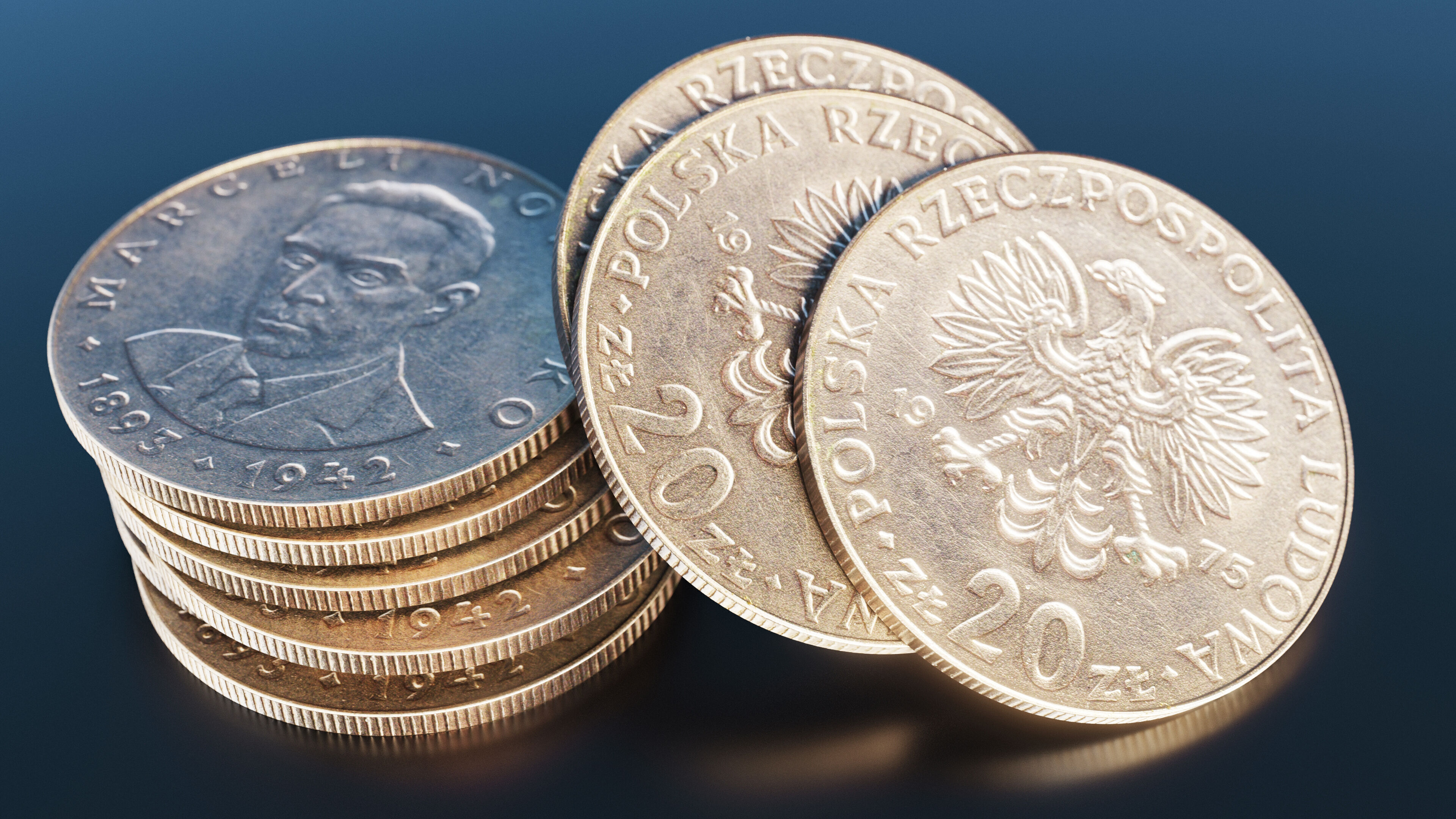 Polish 20 zlotych coin Low-poly 3D model_2