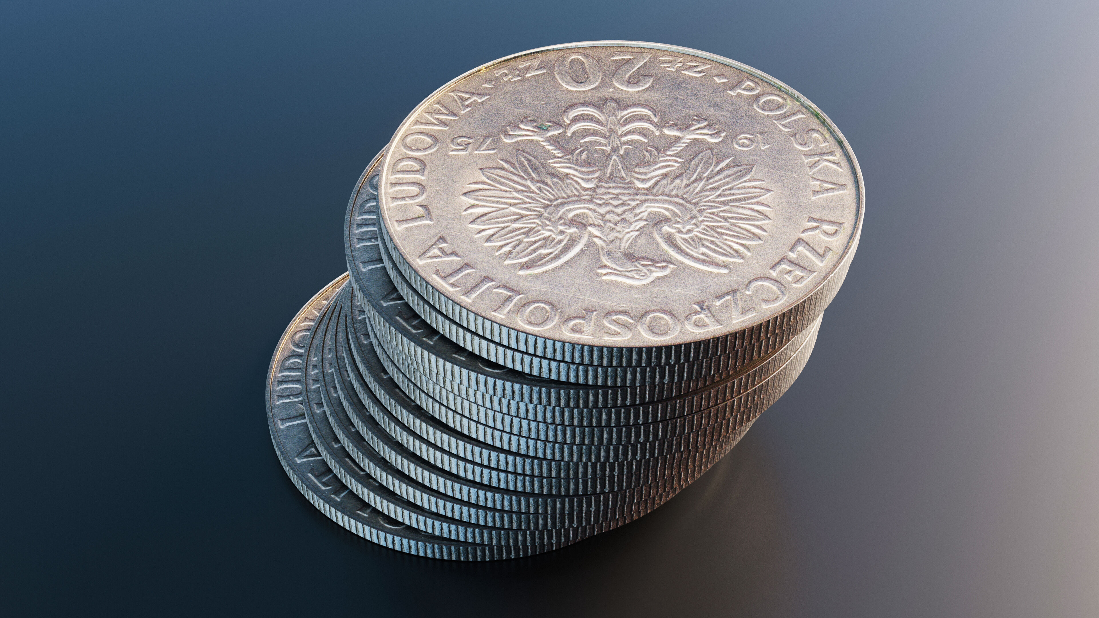 Polish 20 zlotych coin Low-poly 3D model_5