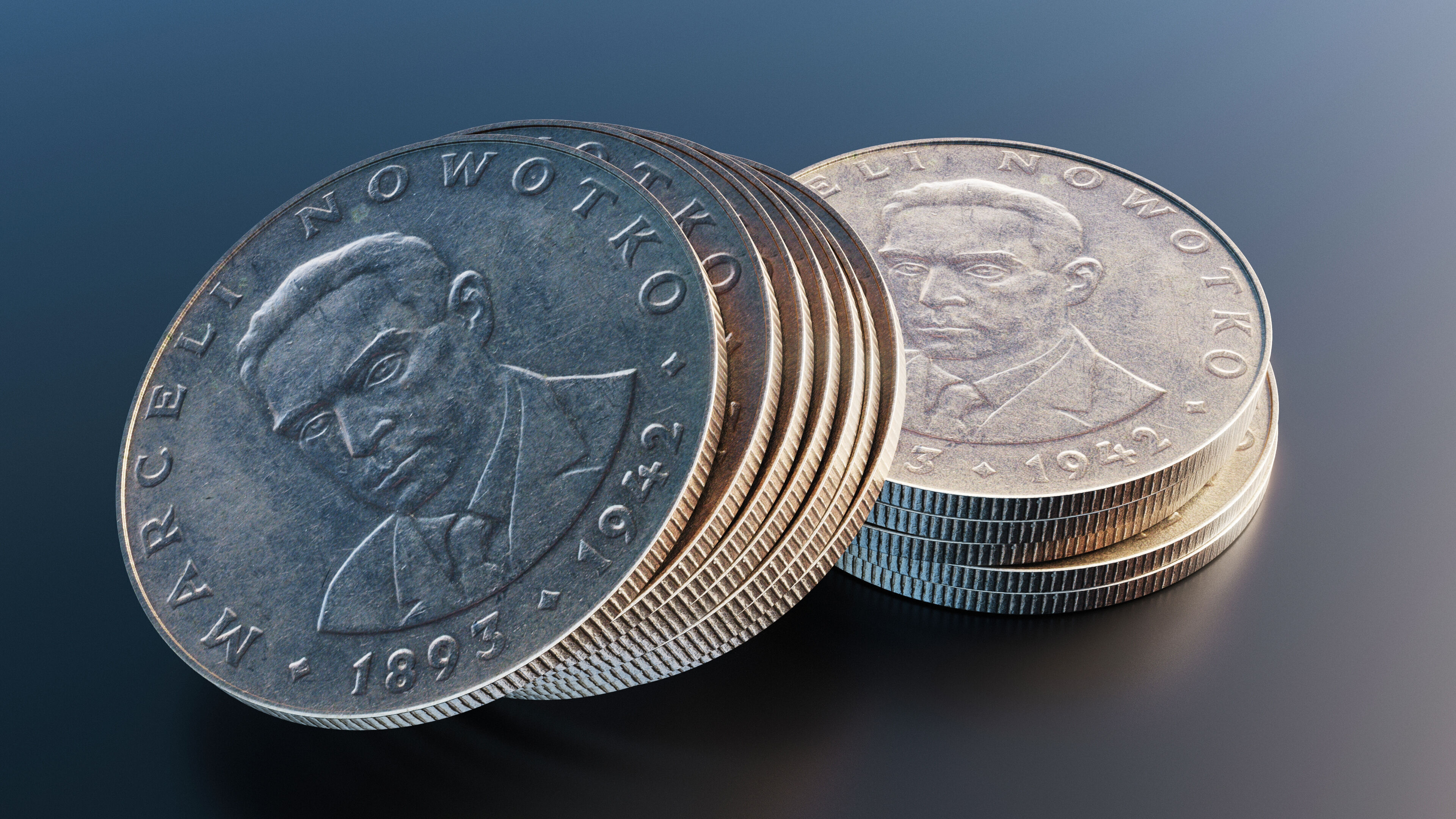 Polish 20 zlotych coin Low-poly 3D model_8