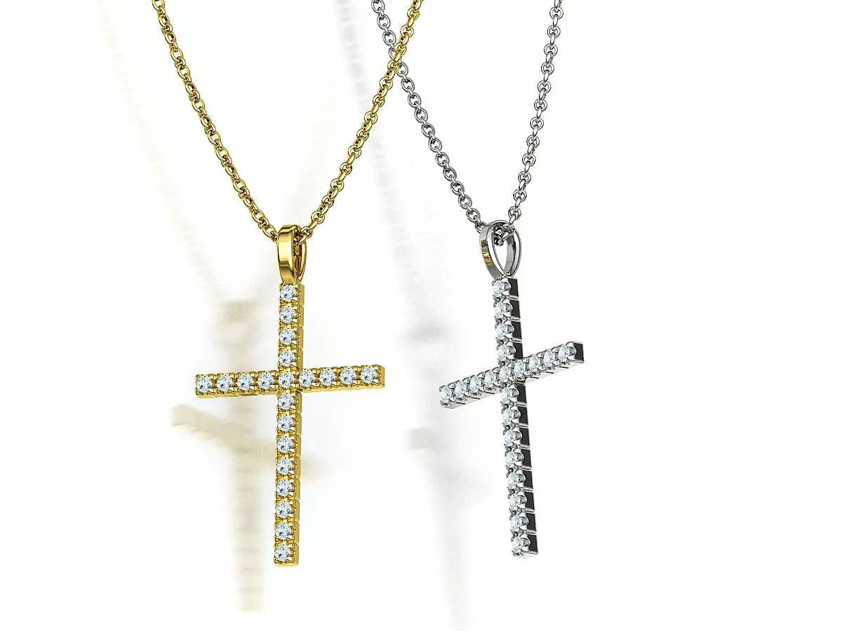 30mm Diamond Cross Pendant Pave Setting Necklace Bricks Style 3D print model