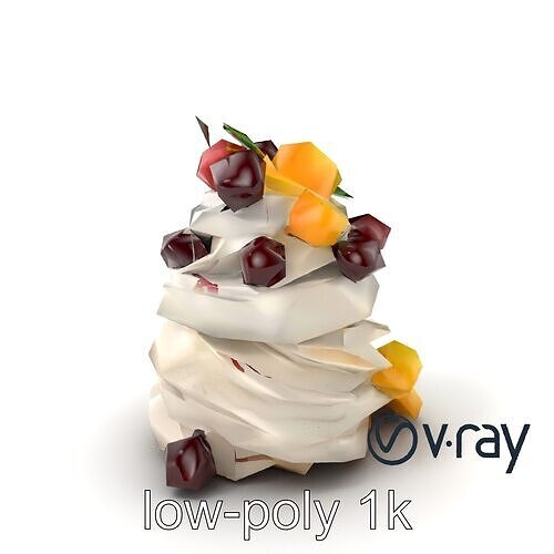 Whipped Meringue Pyramid with Cherries and Mango model pack Low-poly 3D model 5