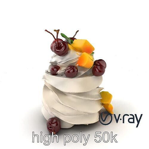 Whipped Meringue Pyramid with Cherries and Mango model pack Low-poly 3D model 3