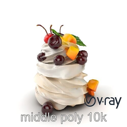 Whipped Meringue Pyramid with Cherries and Mango model pack Low-poly 3D model
