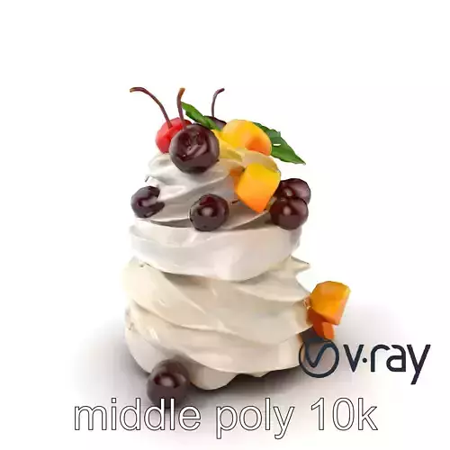 Whipped Meringue Pyramid with Cherries and Mango model pack Low-poly 3D model