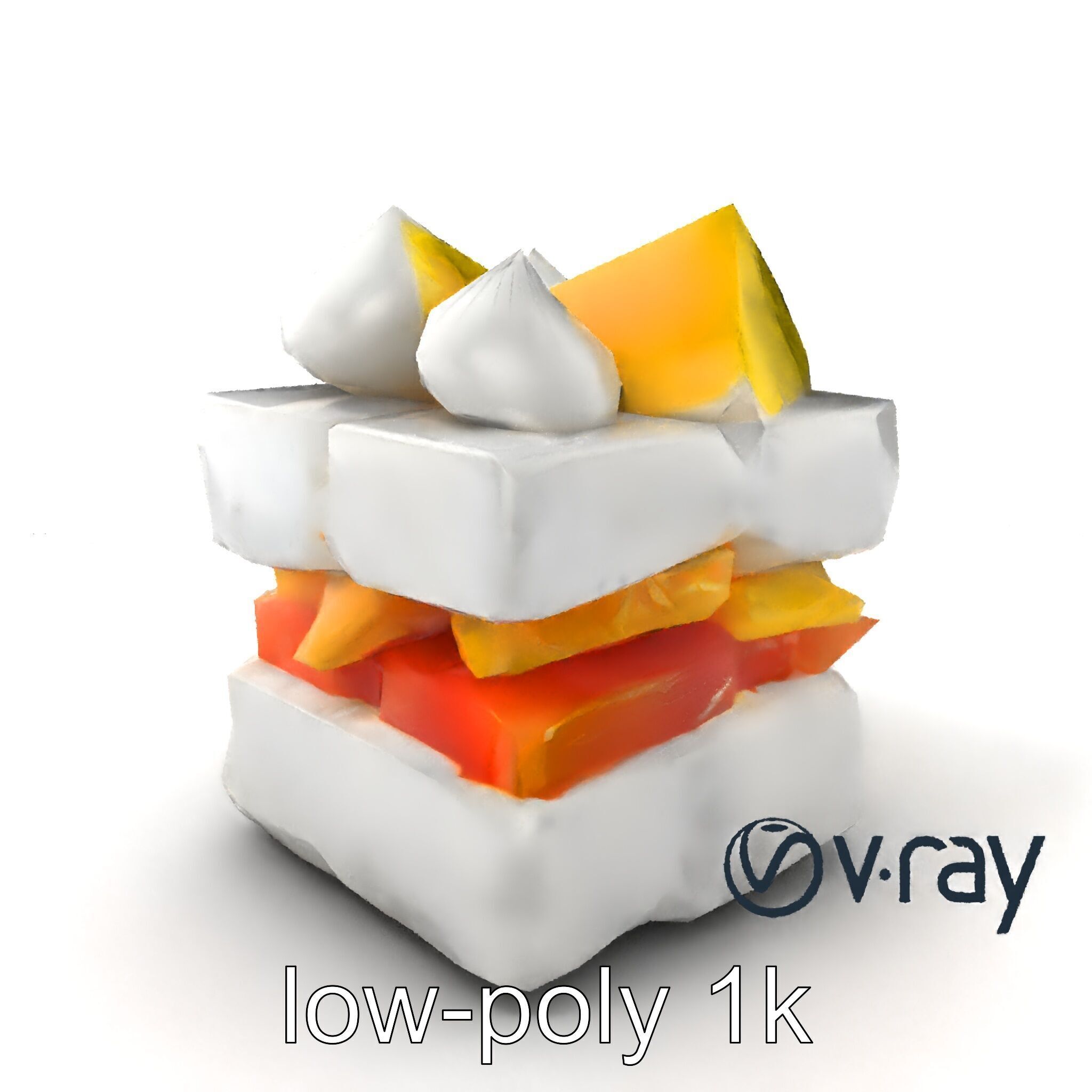Geometric Meringue Pineapple Mango Stack model pack Low-poly 3D model_5