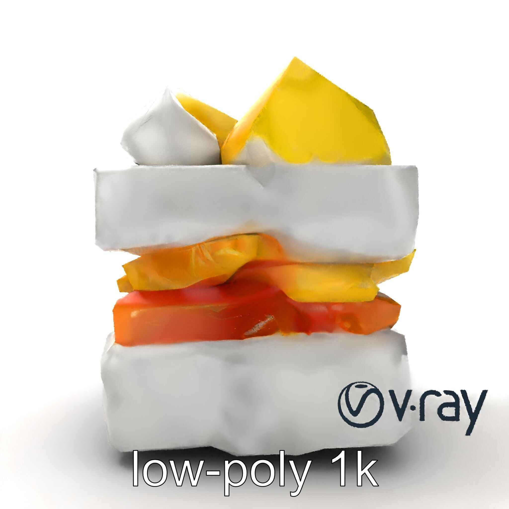 Geometric Meringue Pineapple Mango Stack model pack Low-poly 3D model_26