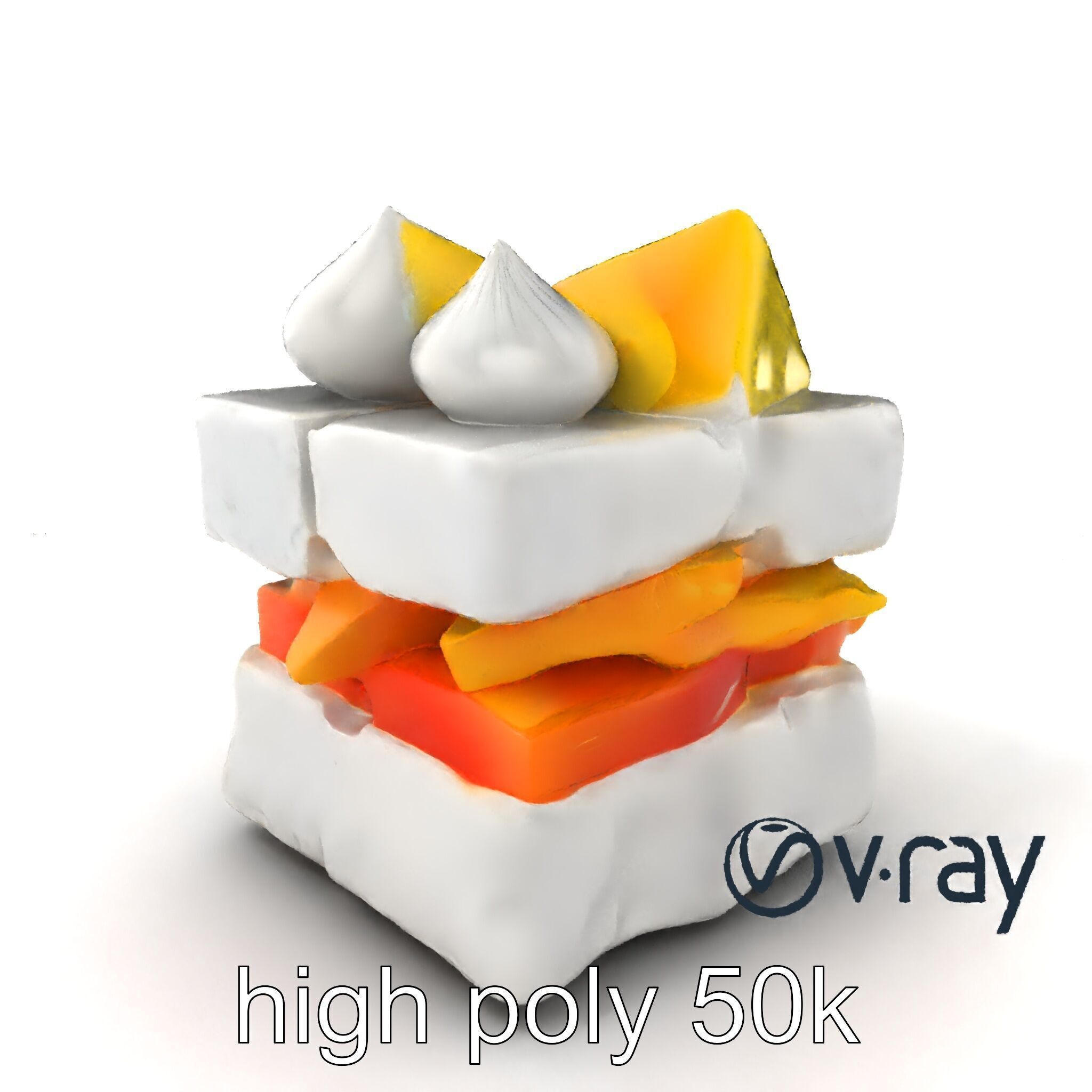 Geometric Meringue Pineapple Mango Stack model pack Low-poly 3D model_2