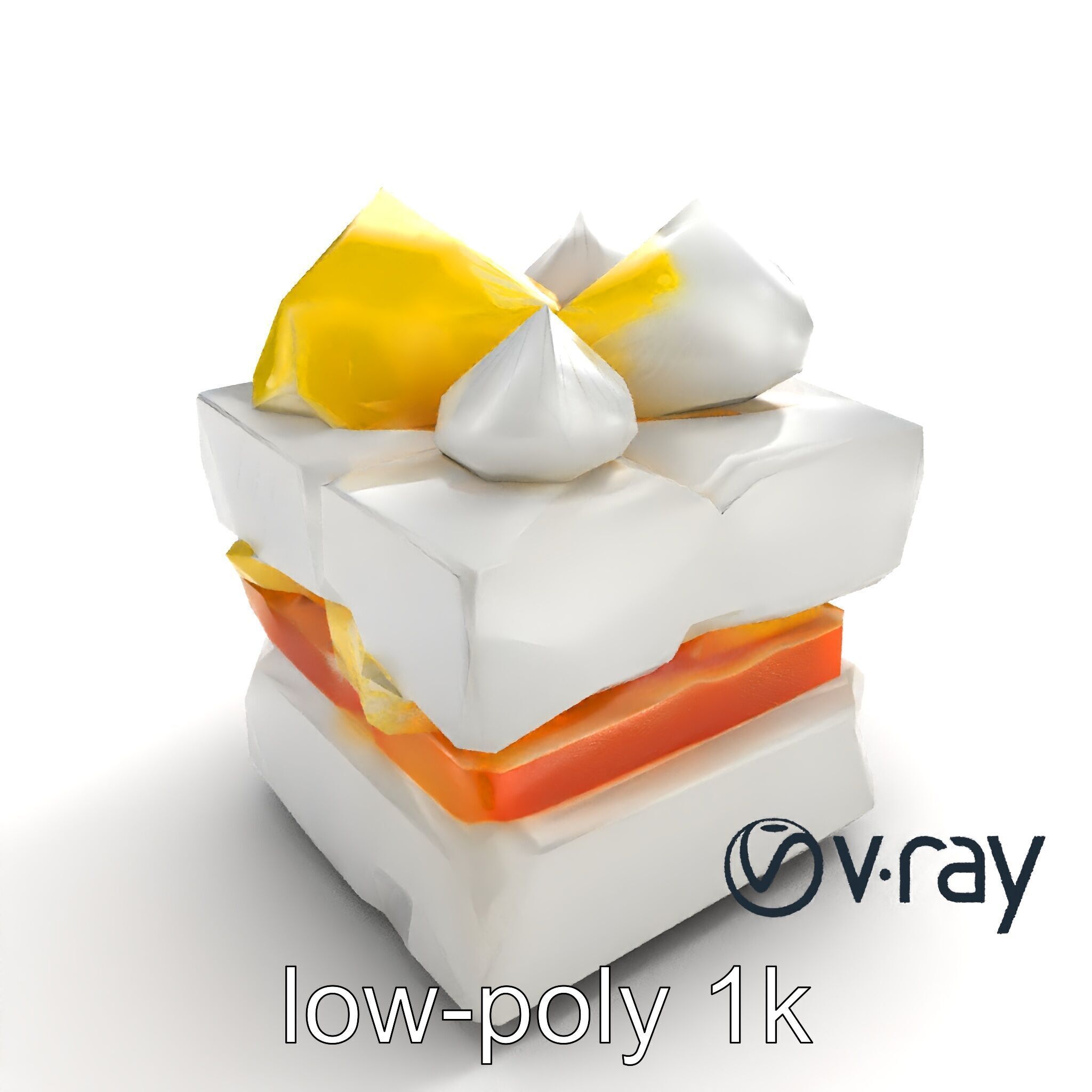 Geometric Meringue Pineapple Mango Stack model pack Low-poly 3D model_9