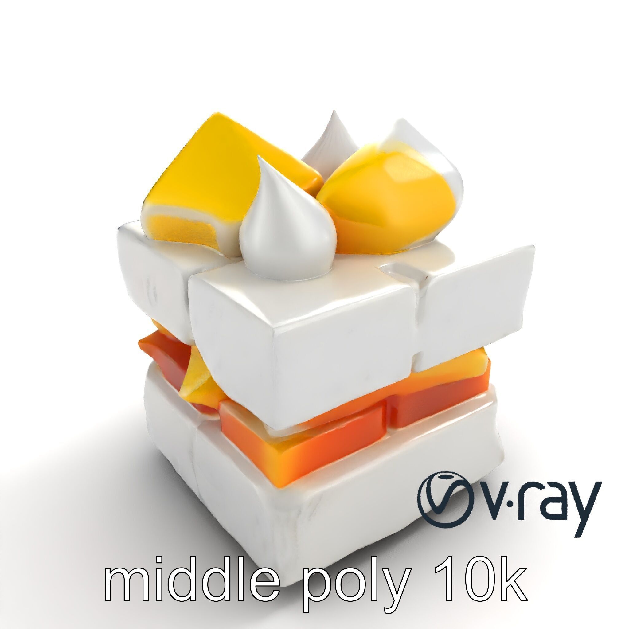 Geometric Meringue Pineapple Mango Stack model pack Low-poly 3D model_8