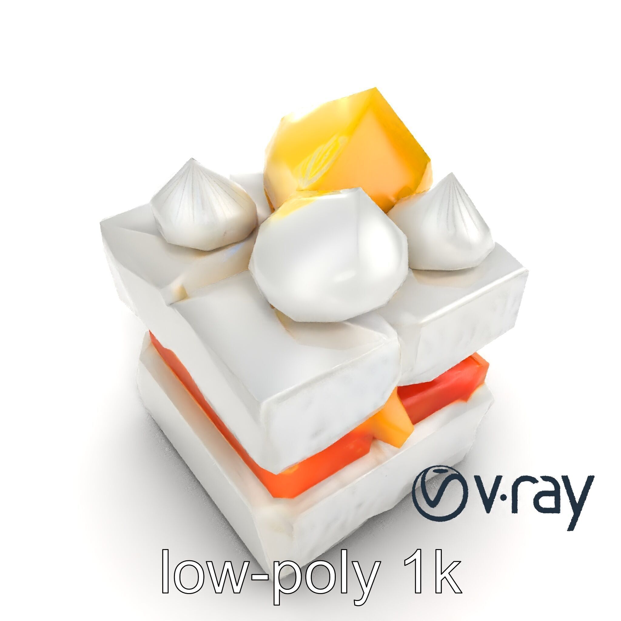 Geometric Meringue Pineapple Mango Stack model pack Low-poly 3D model_22