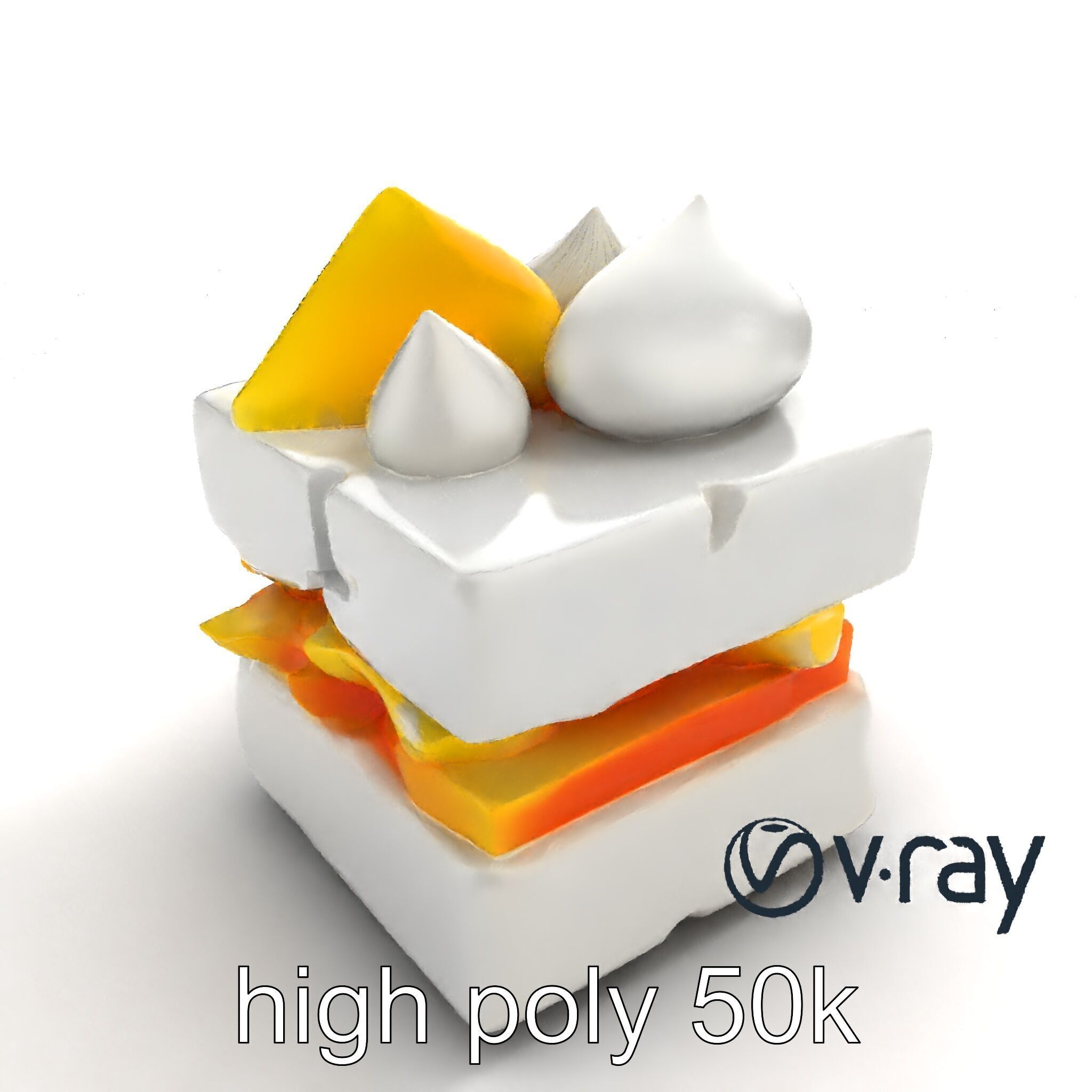 Geometric Meringue Pineapple Mango Stack model pack Low-poly 3D model_29