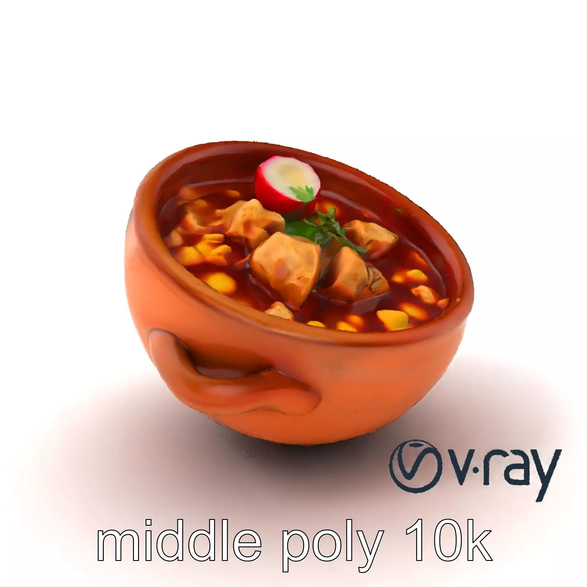 Pozole Soup Rustic Clay Bowl Model Pack Low-poly 3D model_0