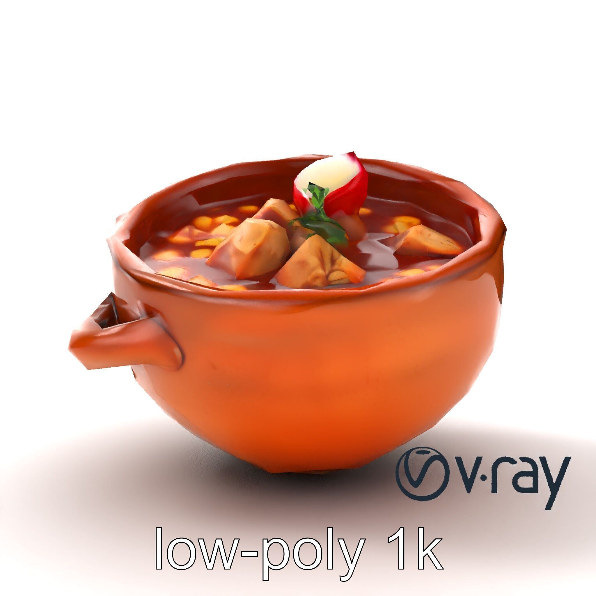Pozole Soup Rustic Clay Bowl Model Pack Low-poly 3D model_14